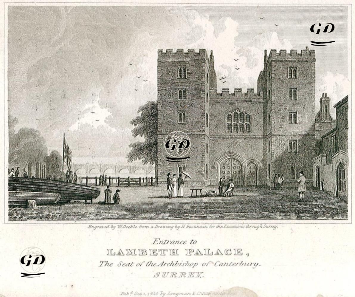 Canterbury Başpiskoposun Evi Lambeth Sarayının Girişi, Surrey - Henry Gastineau (1791-1876) - 1820