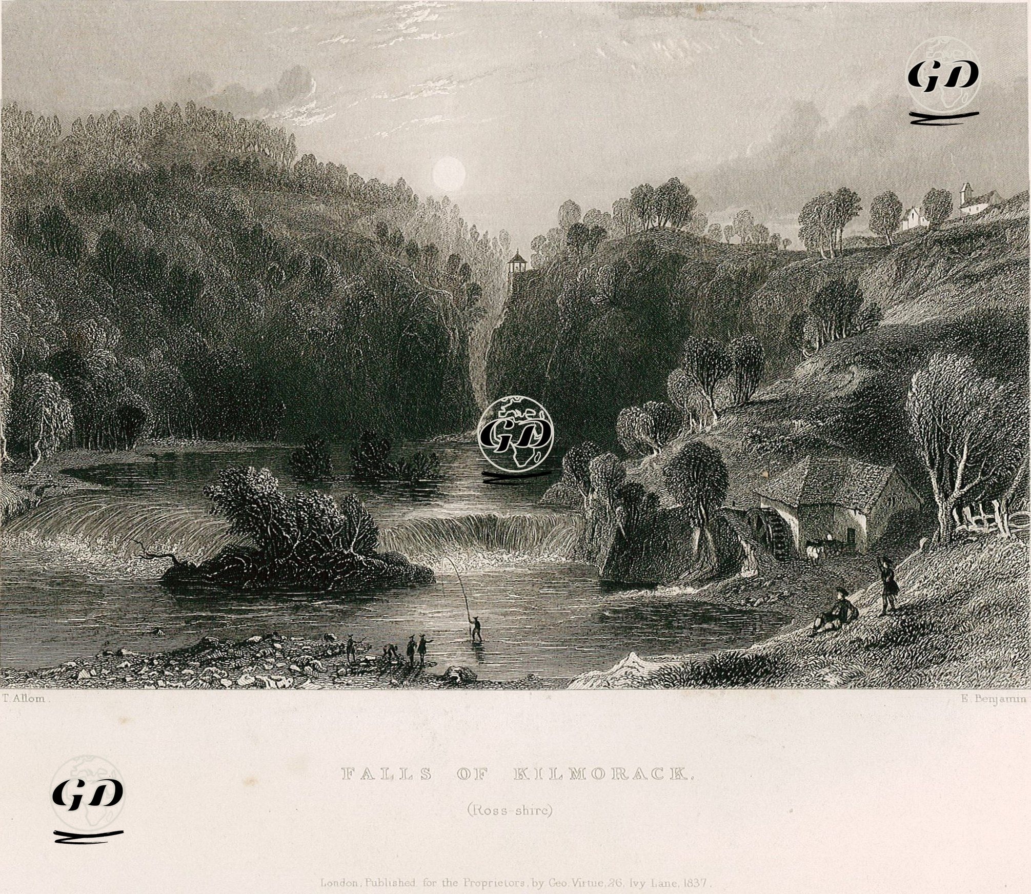 Kilmorack Şelalesi, Rossshire - Thomas Allom (1804-1872) - 1837