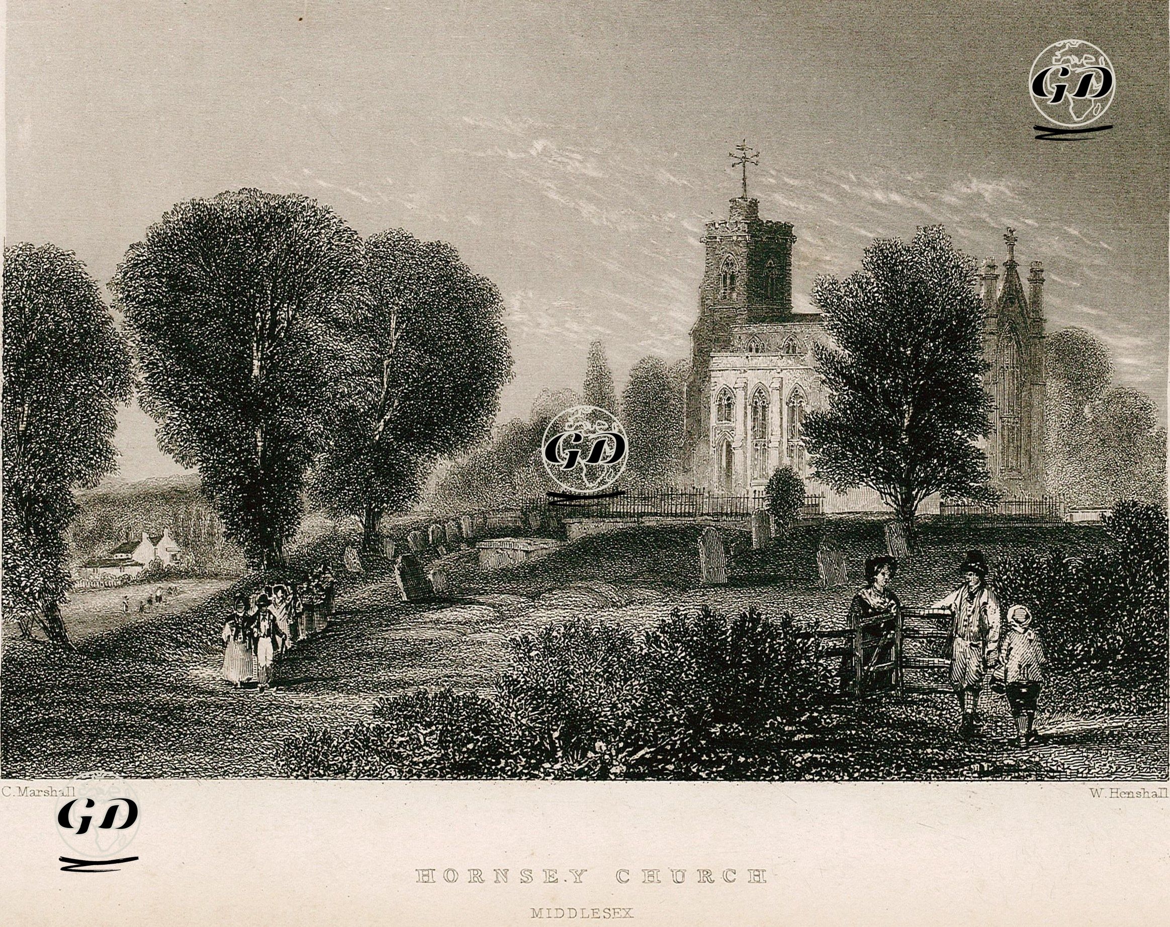Hornsey (St.Mary Parish) Kilisesi, Middlesex - Charles Marshall (1806-1890) - 1835
