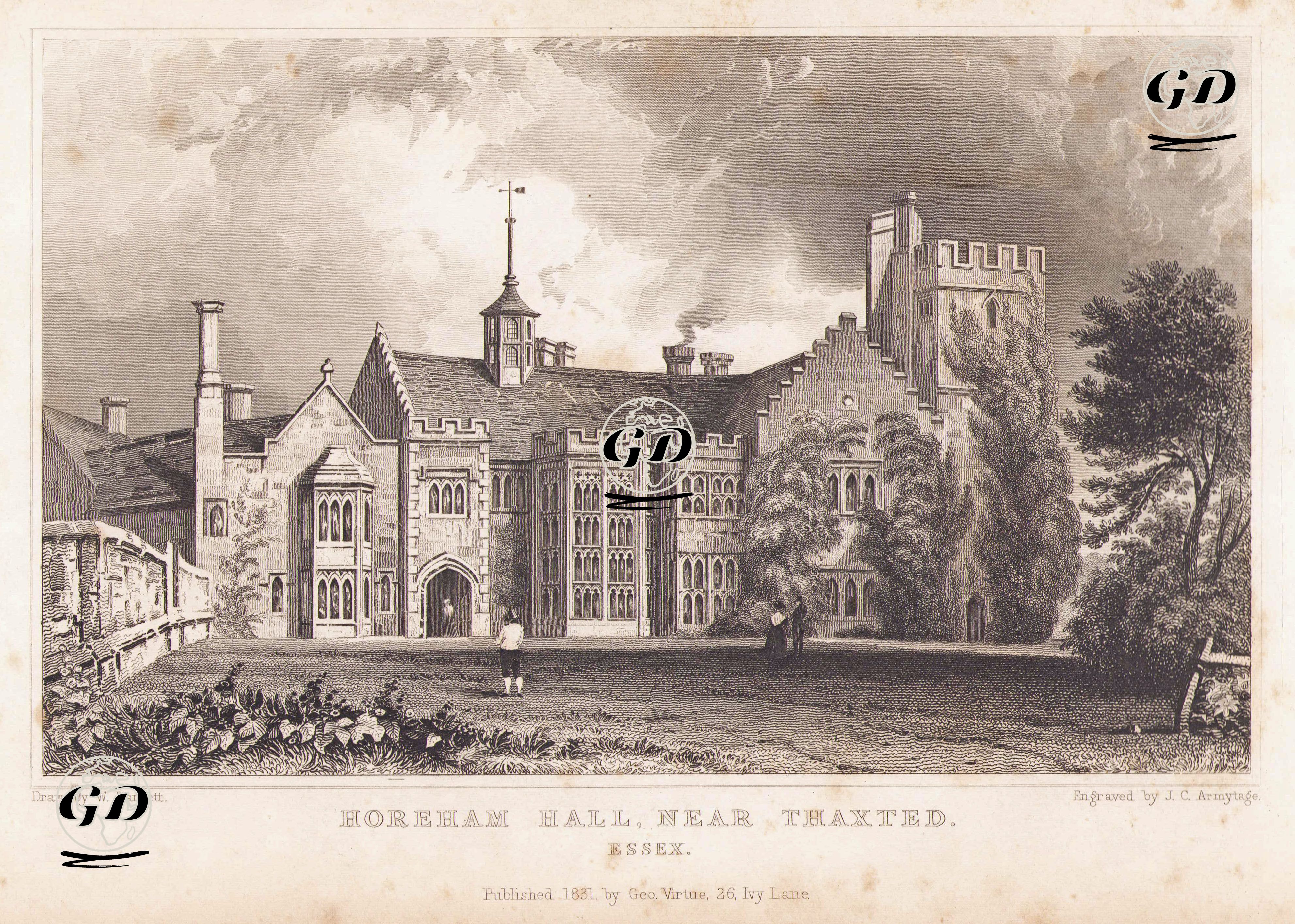 Thaxted Yakınlarında Horeham Hall Malikhanesi, Essex - William Henry Bartlett (1809-1854) - 1831