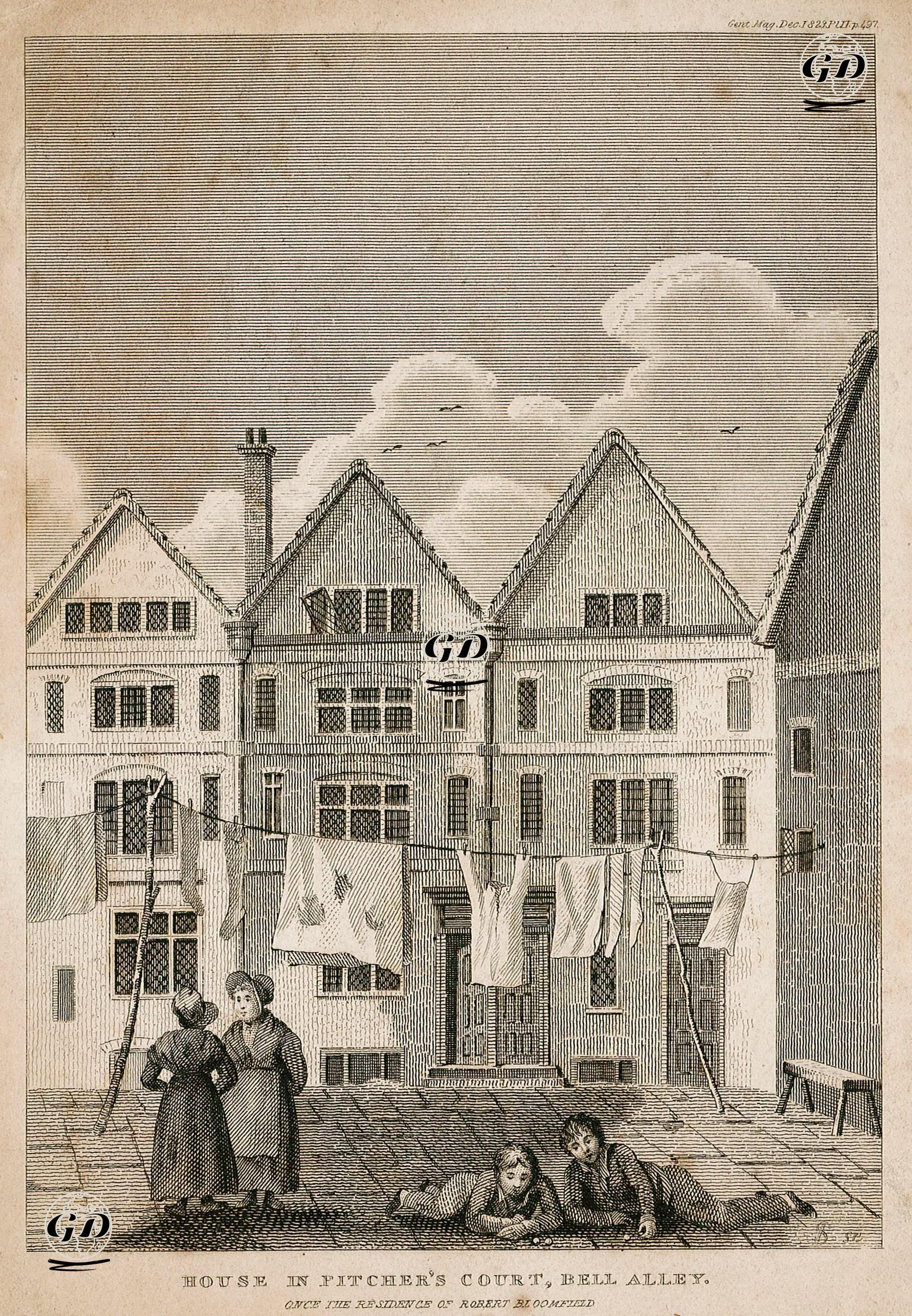 House in Pitcher's Court, Bell Alley, Once The Residence Of Robert Bloomfield -  - 1823