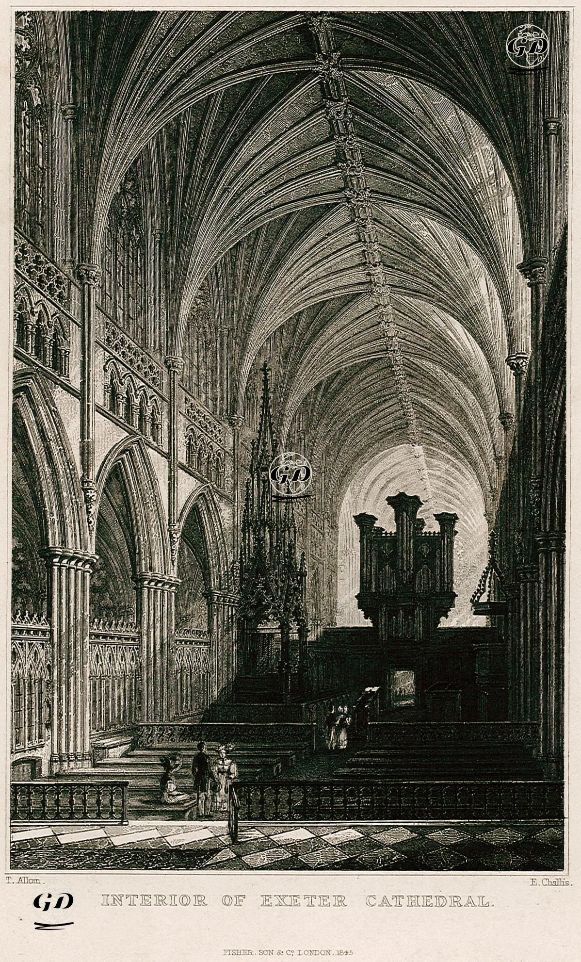 Exeter Katedralinin İç Görüntüsü - Thomas Allom (1804-1872) - 1845