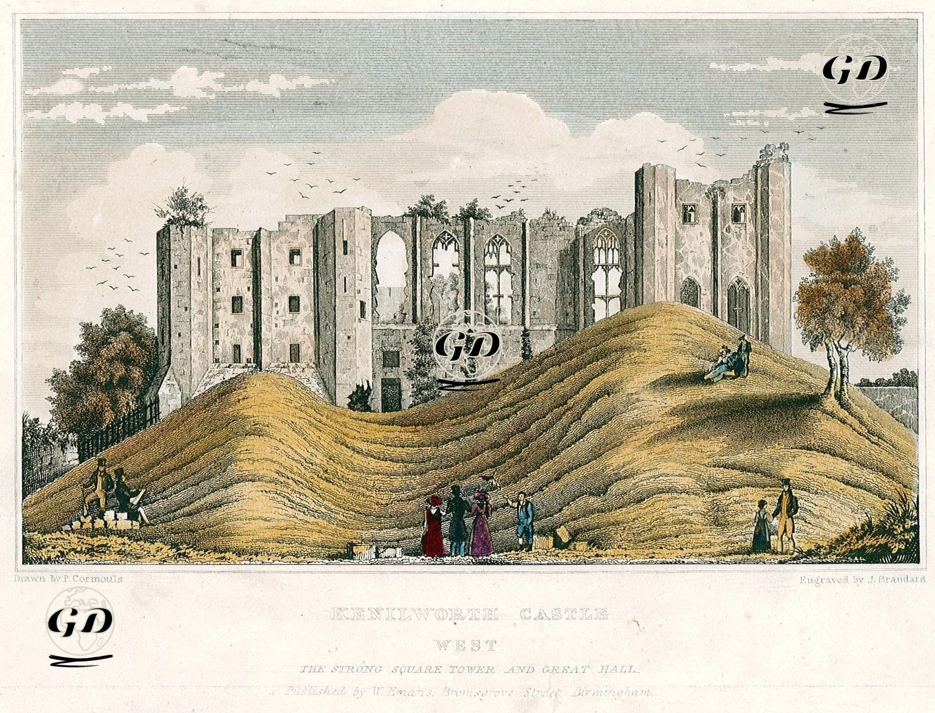Kenilworth Kalesinin Güçlü Dört Köşe Kuleleri Ve Büyük Salonunun Yer Aldığı Batı Tarafı - P.Cormouls - 1830's
