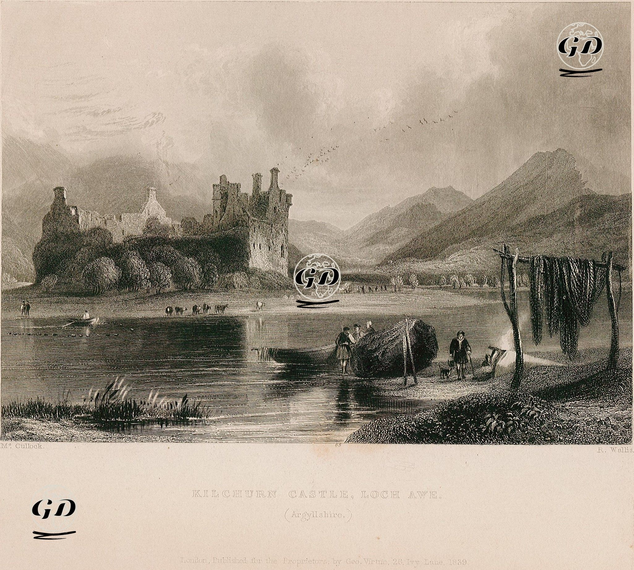 Kilchurn Kalesi, Awe Gölü, Argyllshire - Mc.Cullock - 1839