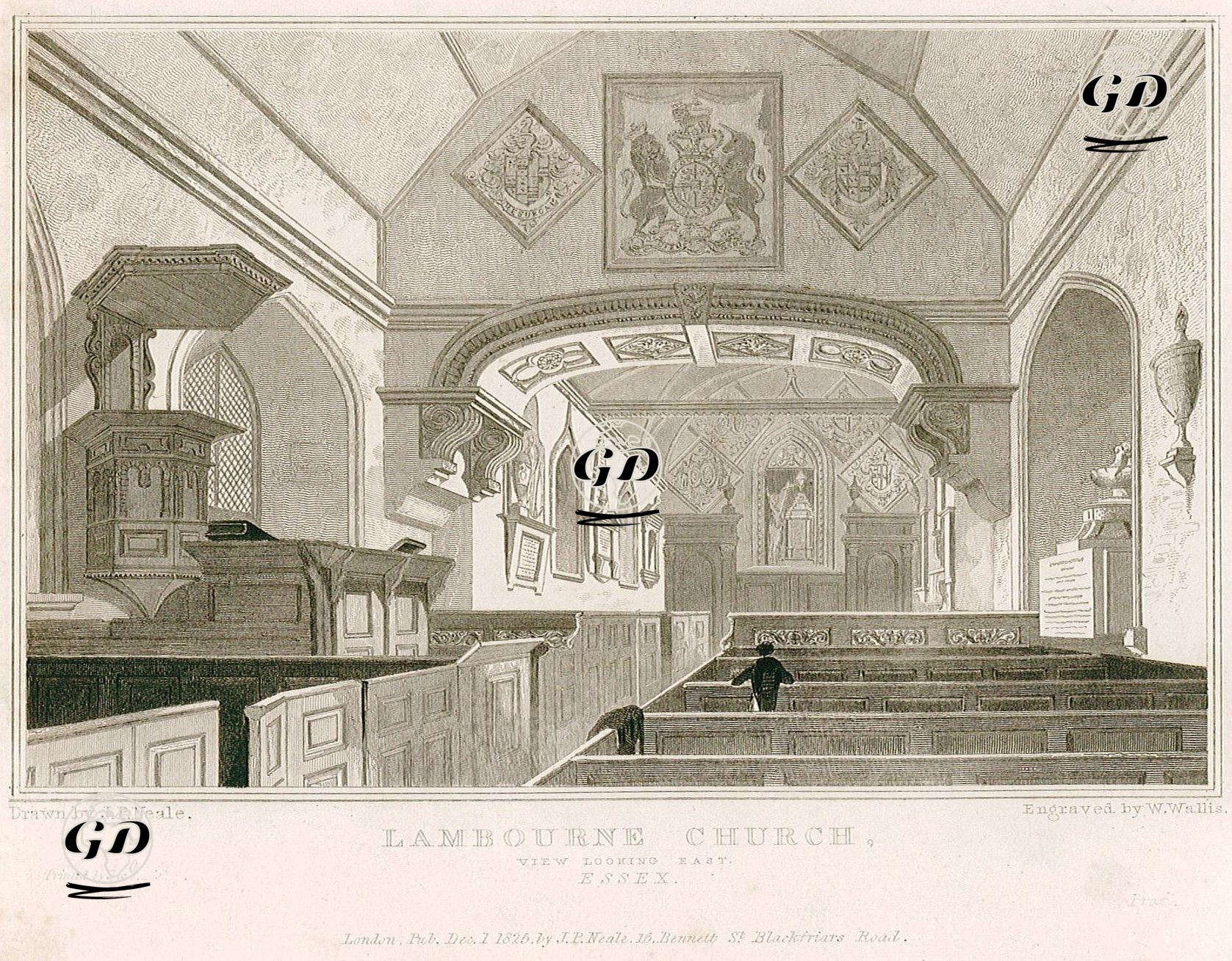  Lambourne Kilisesinin İçinin Doğu Tarafından Görünümü, Essex - John Preston Neale (1780-1847) - 1825
