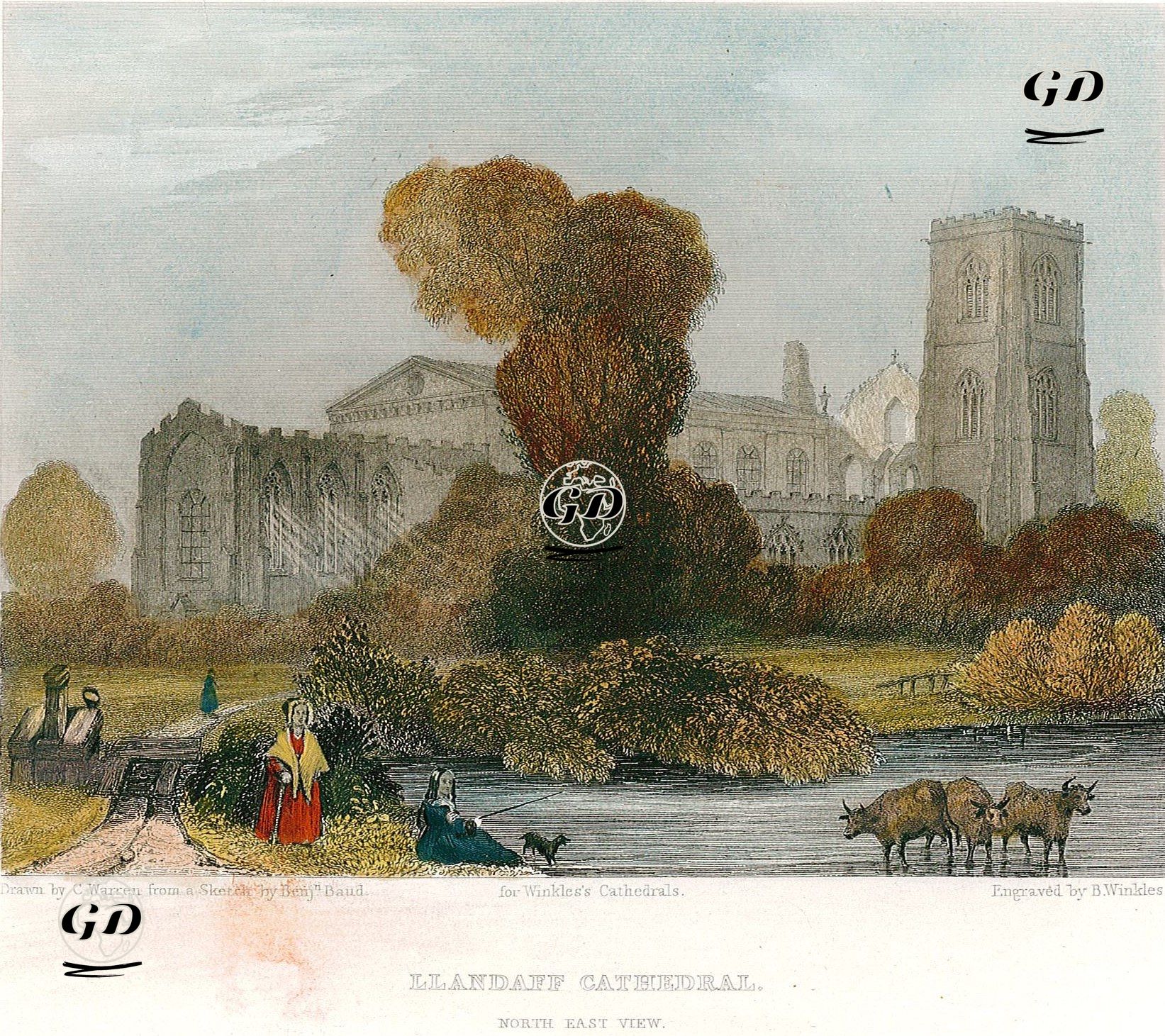 Llandaff Katedralinin Kuzeydoğudan Görünümü - Charles Warren (1767-1823)-Benjamin Baud (1807-1875) - 1835