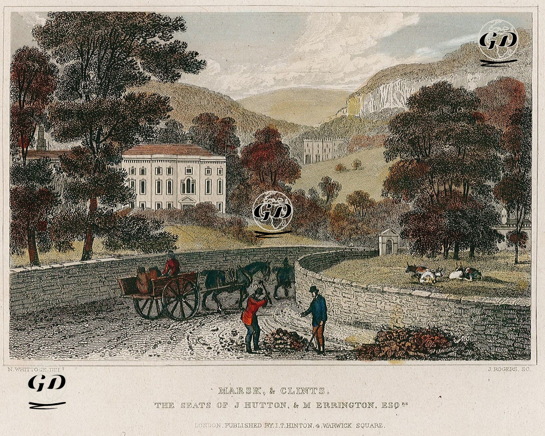  J.Hutton Ve M.Erringhton'un Evi Marsk & Clints Malikhanesi - Nathaniel Whittock (1791-1860) - 1830