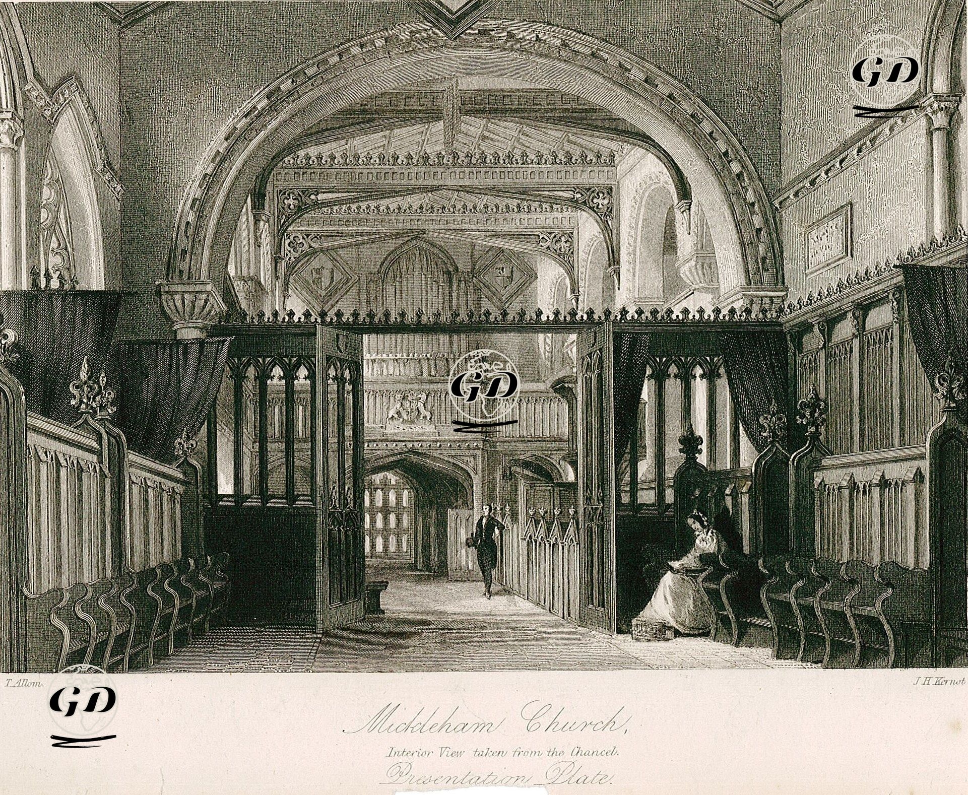 Mickleham Kilisesinin İçi - Thomas Allom (1804-1872) - 1850's