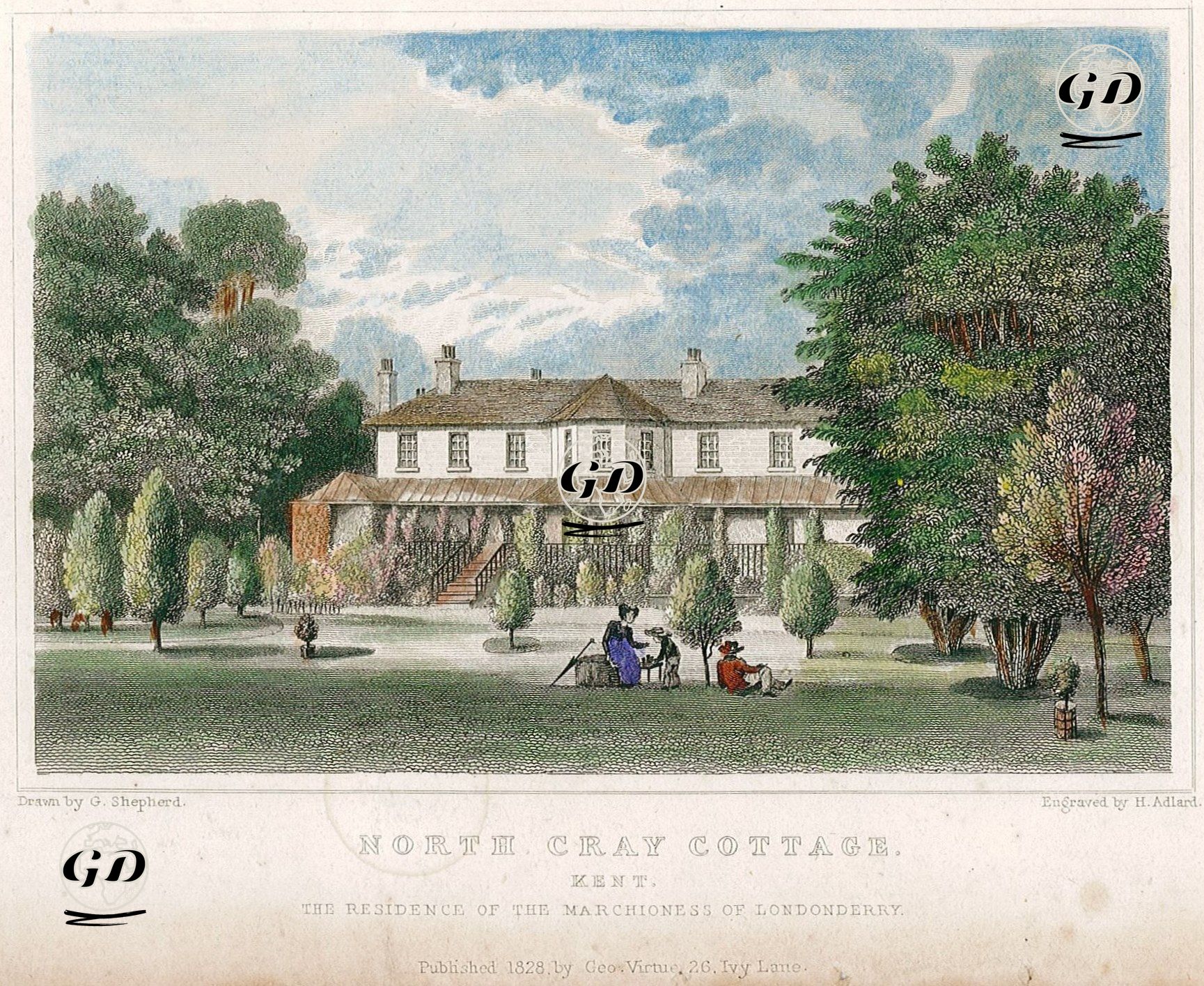 Londonderry Marchioness'in Evi Olan North Cray Kır Evi, Kent - George Sidney Shepherd (1784-1862) - 1828