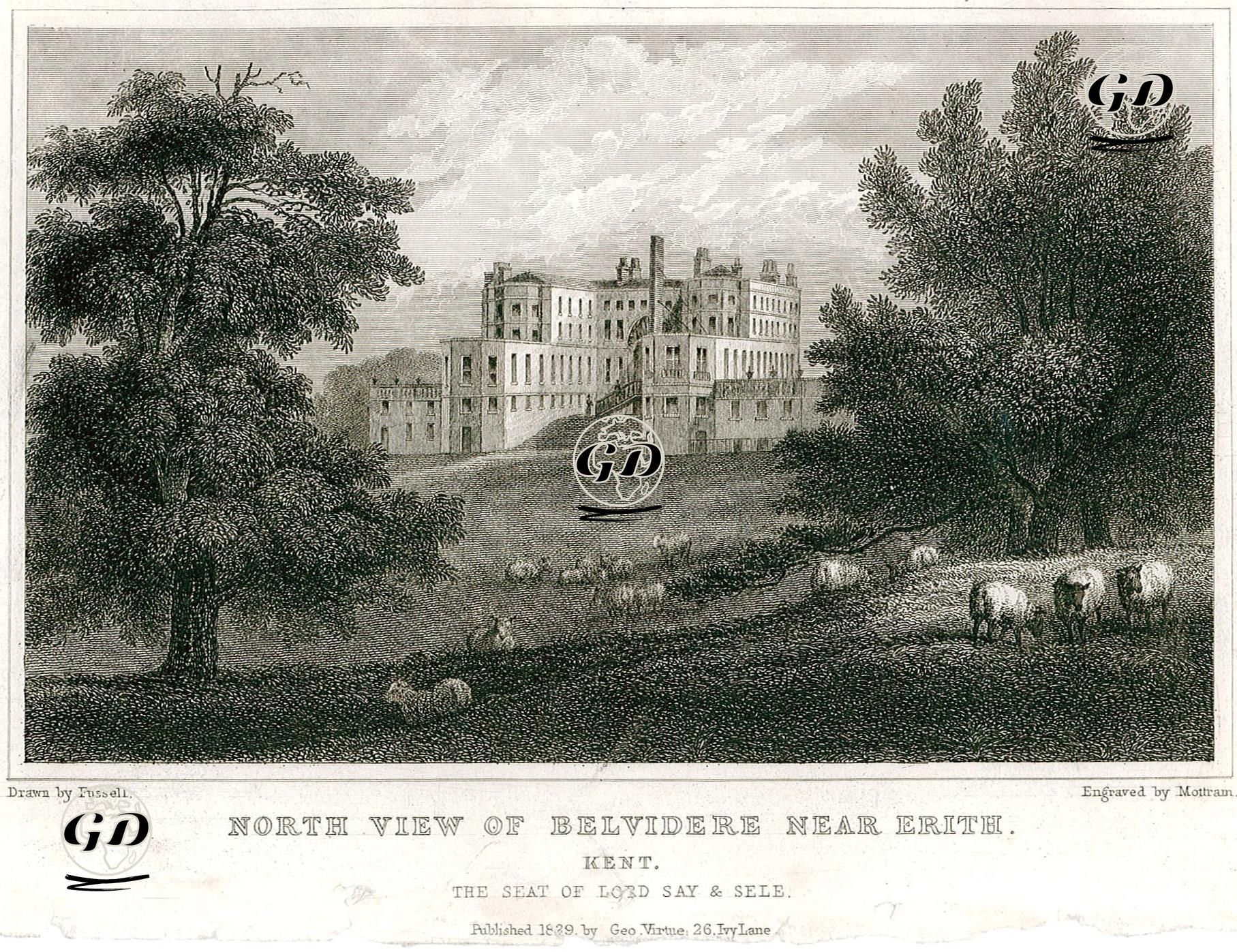 Lord Say & Sele'nin Evi Belvidere Malikhanesinin Kuzeyden Görünümü, Kent - Joseph Fussell (1785-1849) - 1829