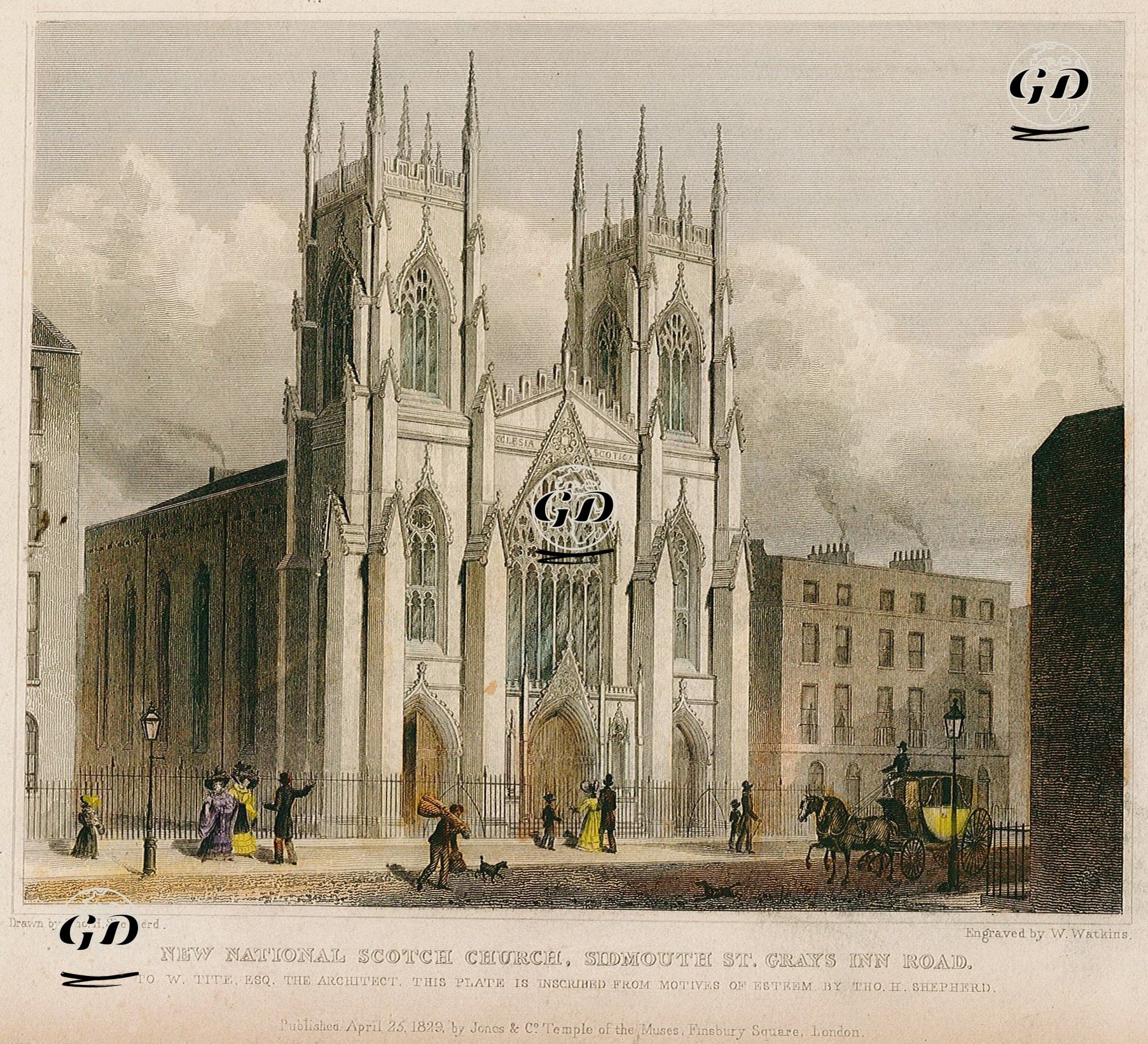 New National Scotch Church, Sidmouth St.Grays inn Road - Thomas Hosmer Shepherd (1792-1864) - 1829