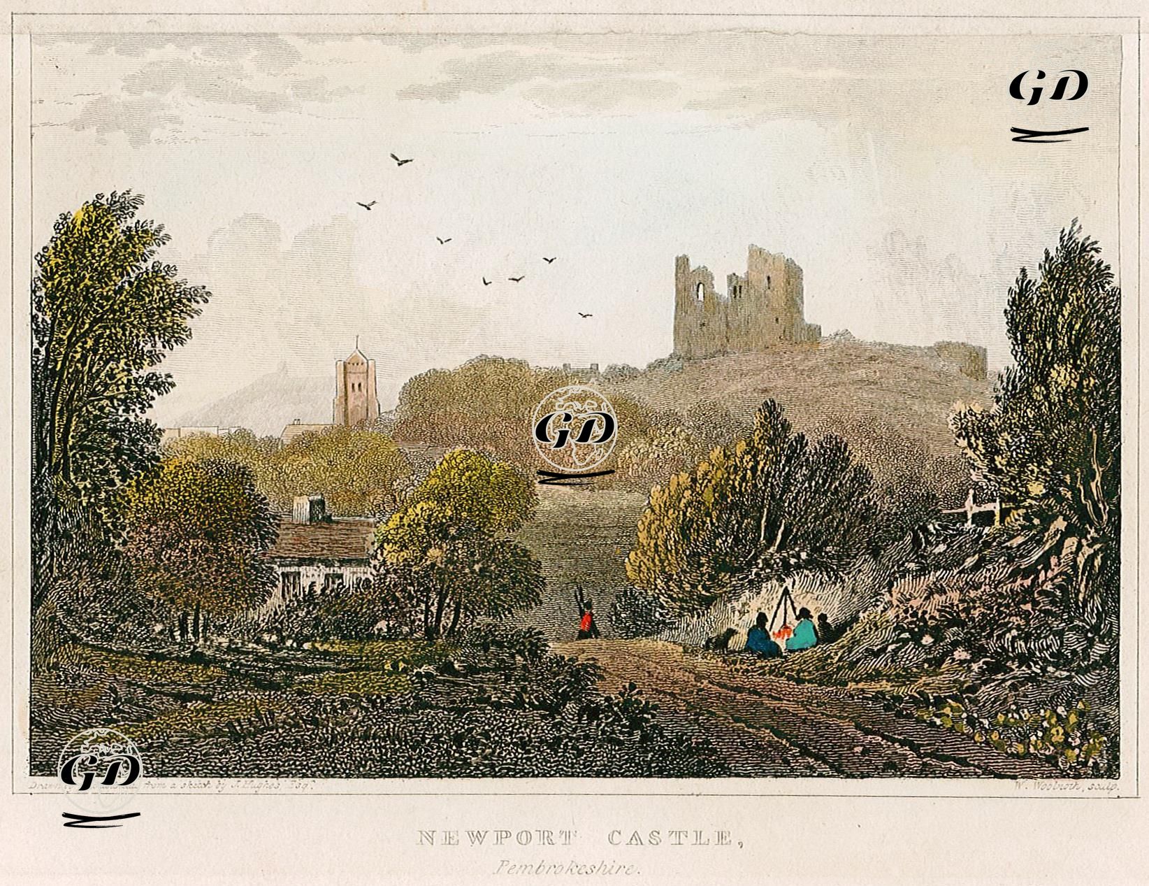 Newport Kalesi, Pembrokeshire - Henry Gastineau (1791-1876) -John  Hughes (1790-1857) - 1830's