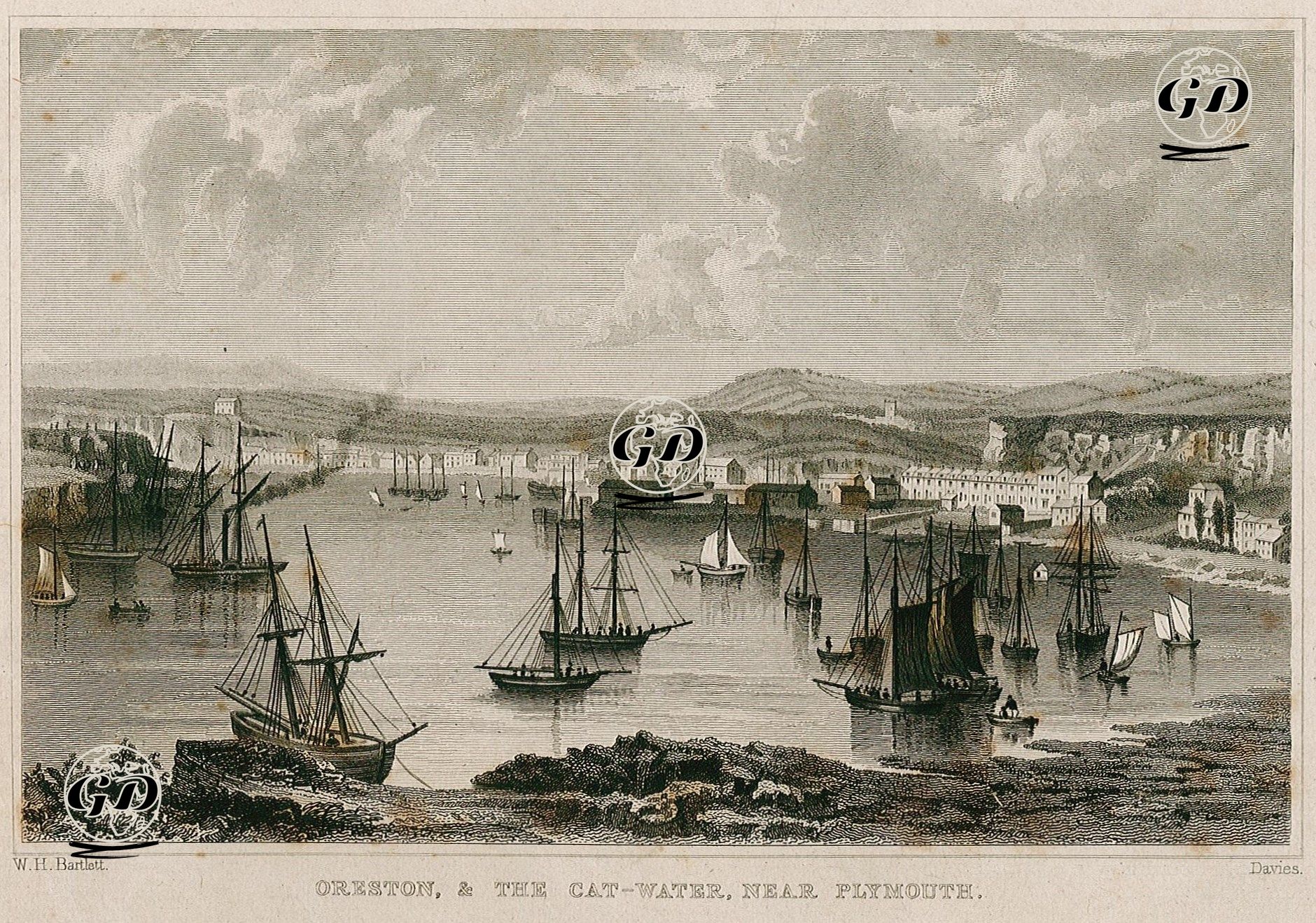 Oreston & The Cat Water, Near Plymouth - William Henry Bartlett (1809-1854) - 1830
