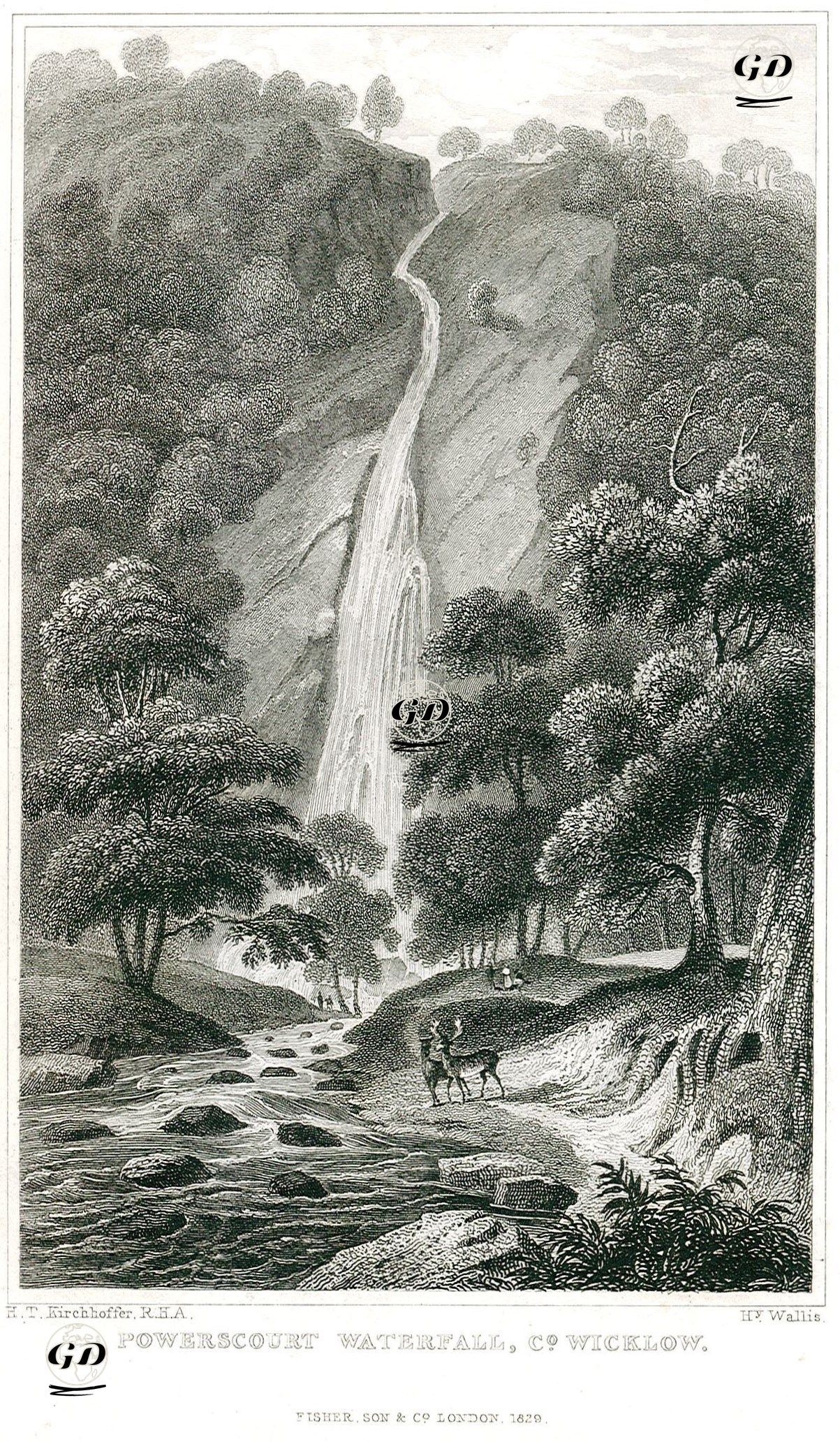 Powerscourt Şelalesi, Wicklow - Henry Kirchhoffer  (1781-1860) - 1829