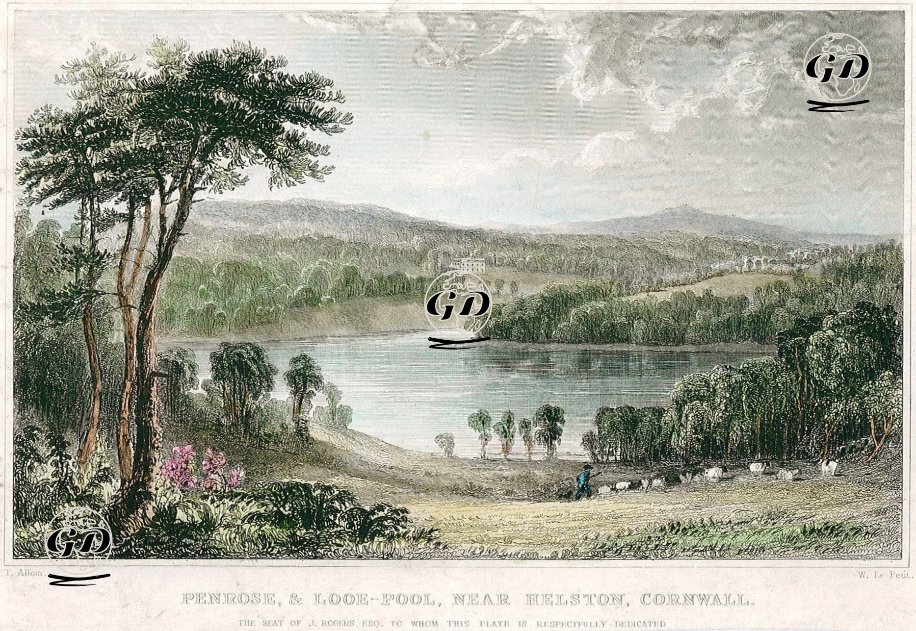 John Rogers'n Evi Penrose Malikhanesi Ve Leo Gölü, Cornwall - Thomas Allom (1804-1872) - 1831