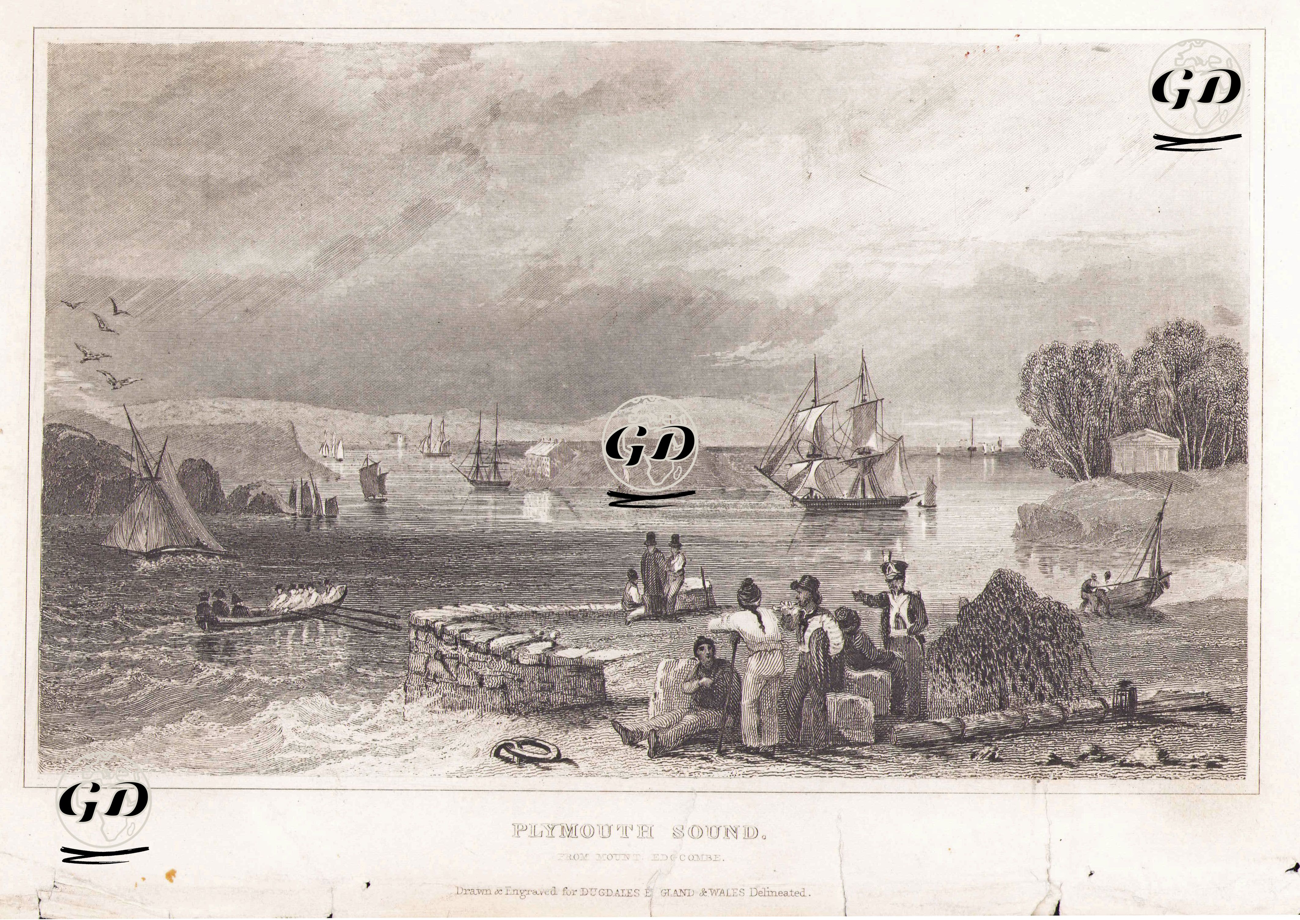Mount Edgcumbe Country Parkdan Plymouth Sound Koyu -  - 1840's