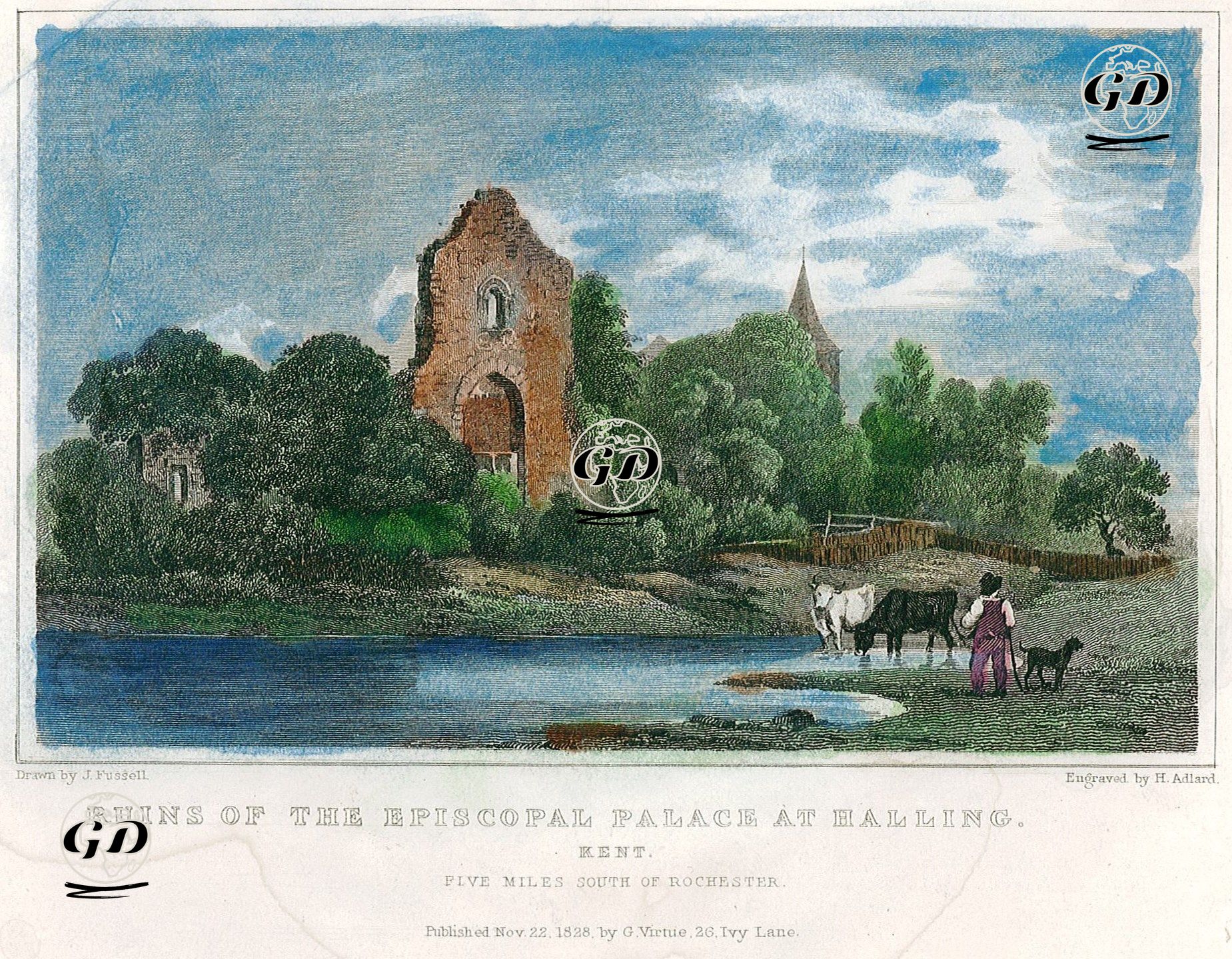 Piskoposlar Evinin Kalıntıları, Halling, Kent - Joseph Fussell (1785-1849) - 1828