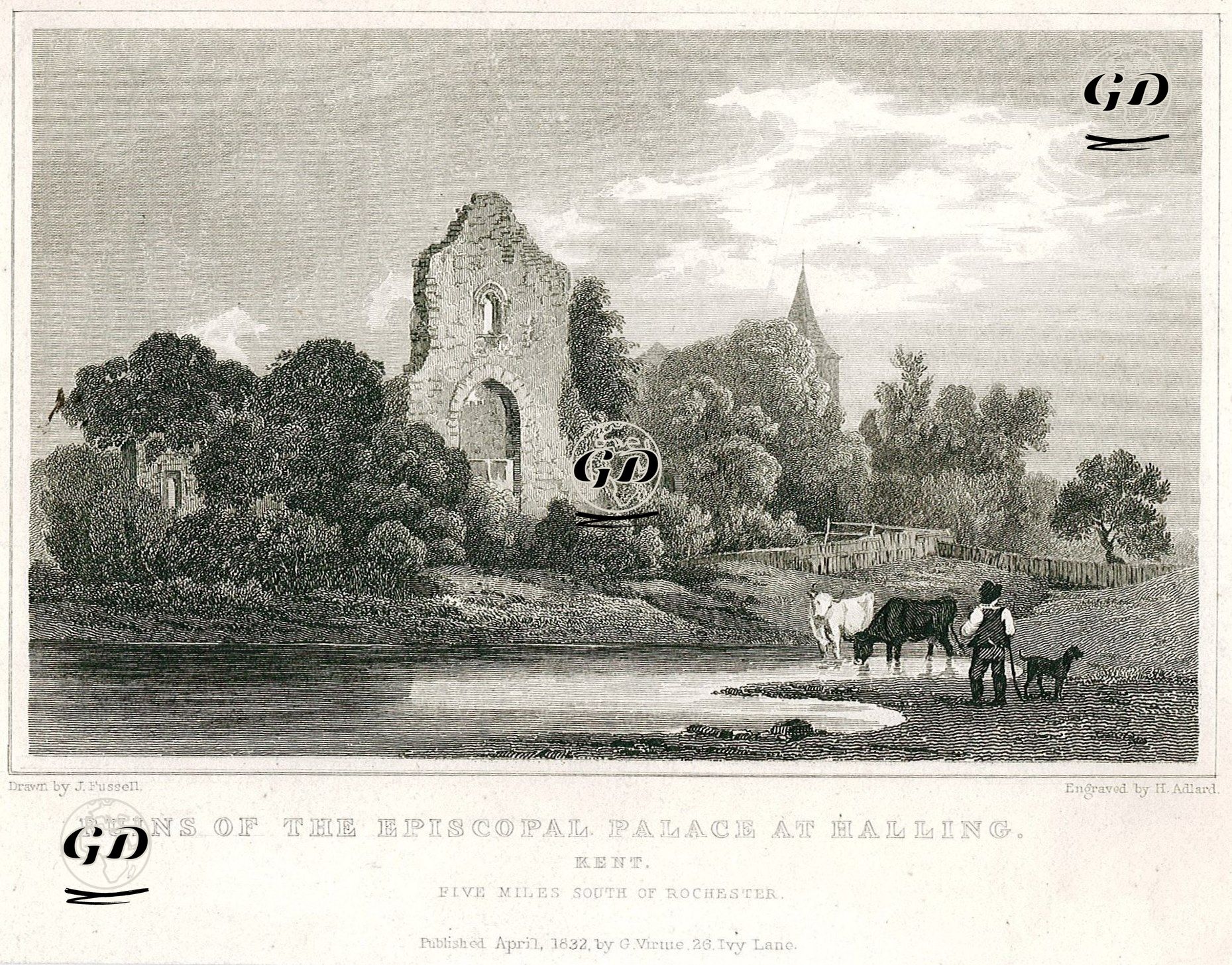 Piskoposlar Evinin Kalıntıları, Halling, Kent - Joseph Fussell (1785-1849) - 1832