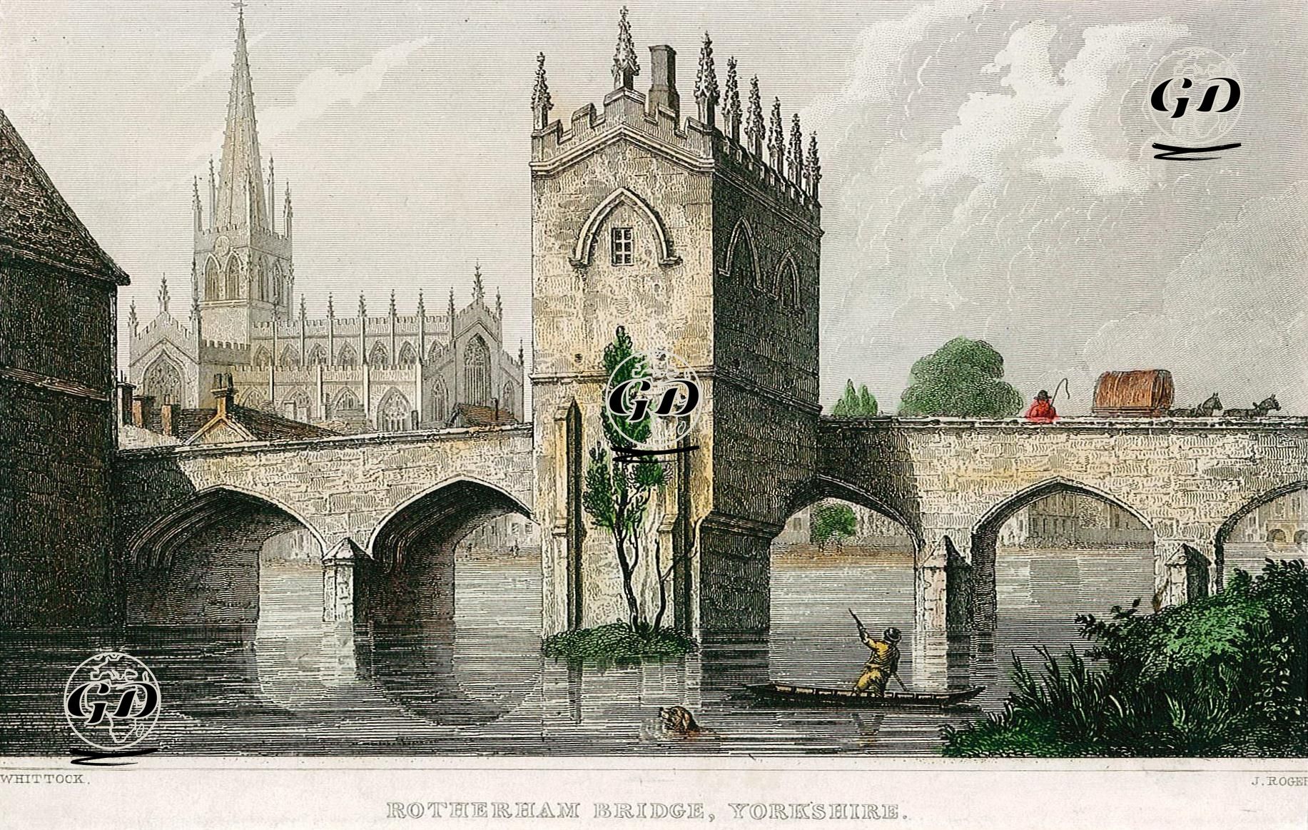 Rotherham Köprüsü, Yorkshire - Nathaniel Whittock (1791-1860) - 1829