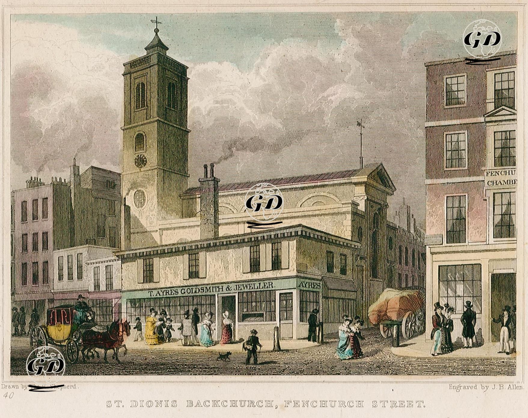 St Dionis Backchurch Kilisesi, Fenchurch Caddesi, Pl.40 - Thomas Hosmer Shepherd (1792-1864) - 1829-1831