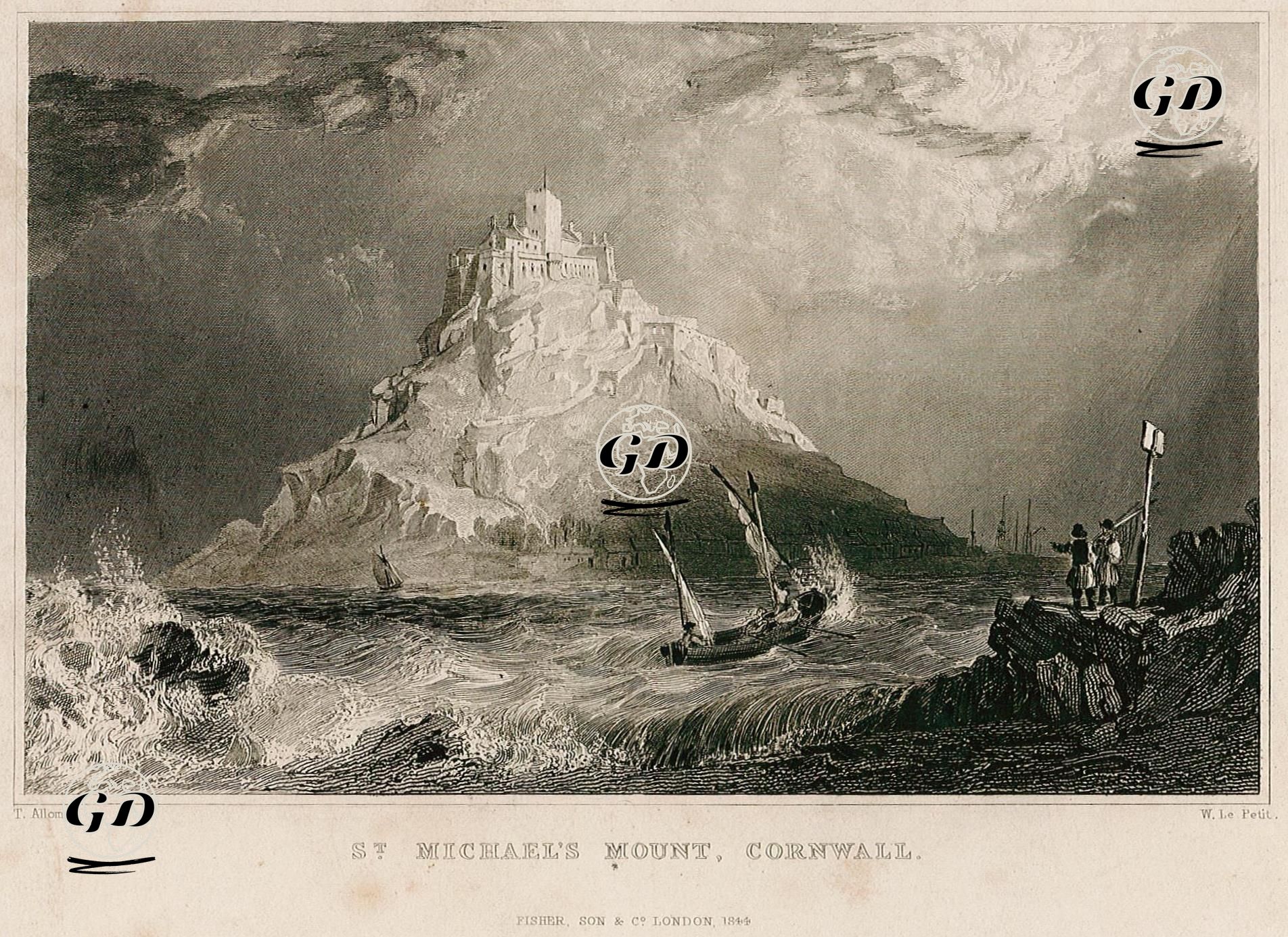 St.Michael Adası Ve Kalesi, Cornwall - Thomas Allom (1804-1872) - 1844