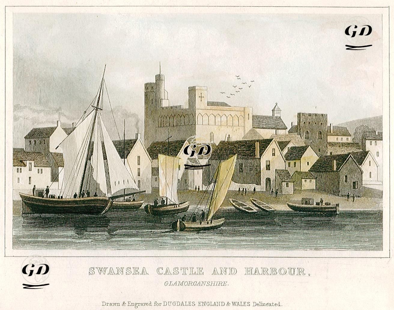 Swansea Kalesi Ve Limanı, Glamorganshire -  - 1840's