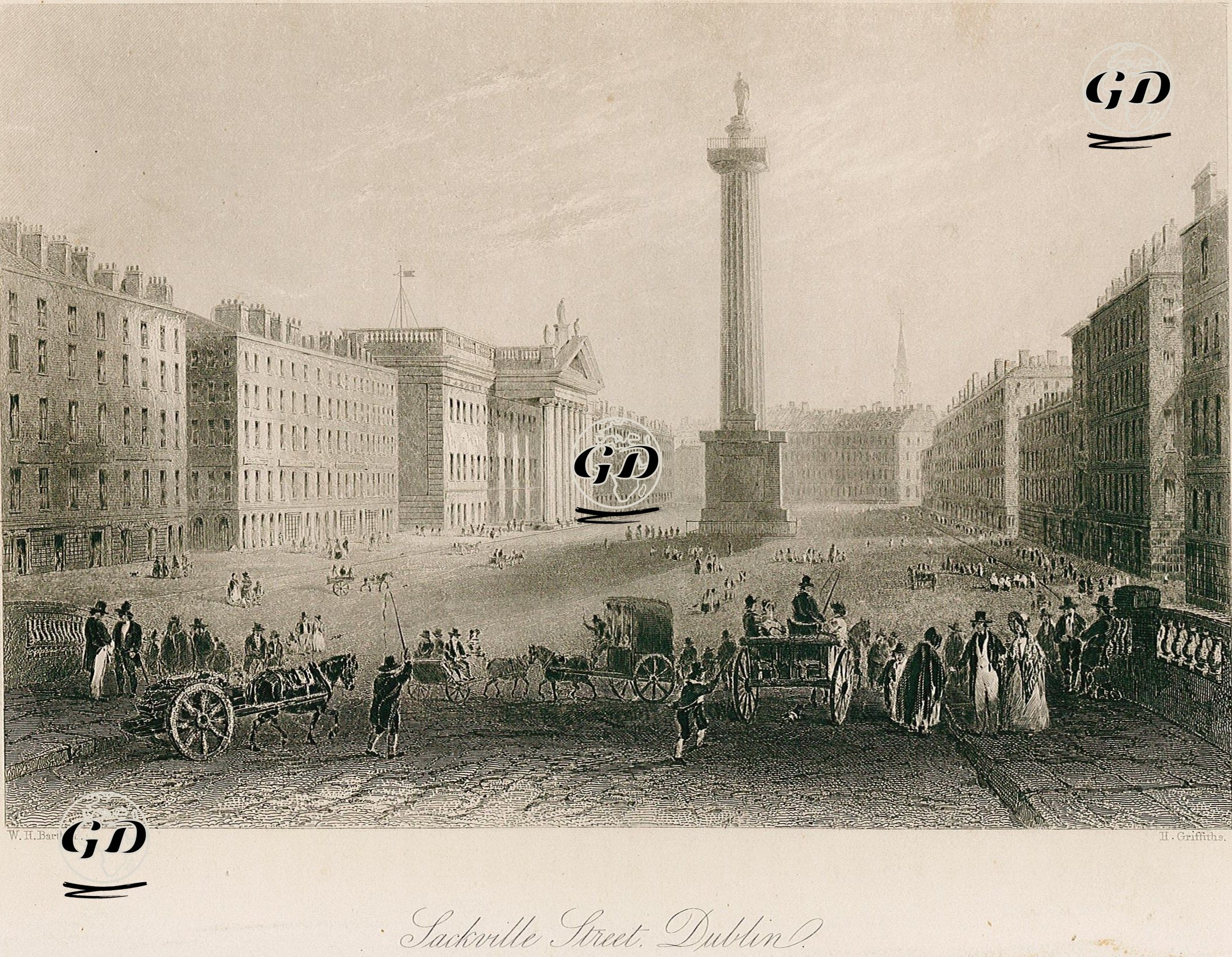 O'Connell (Sackville) Caddesi, Dublin - William Henry Bartlett (1809-1854) - 1841