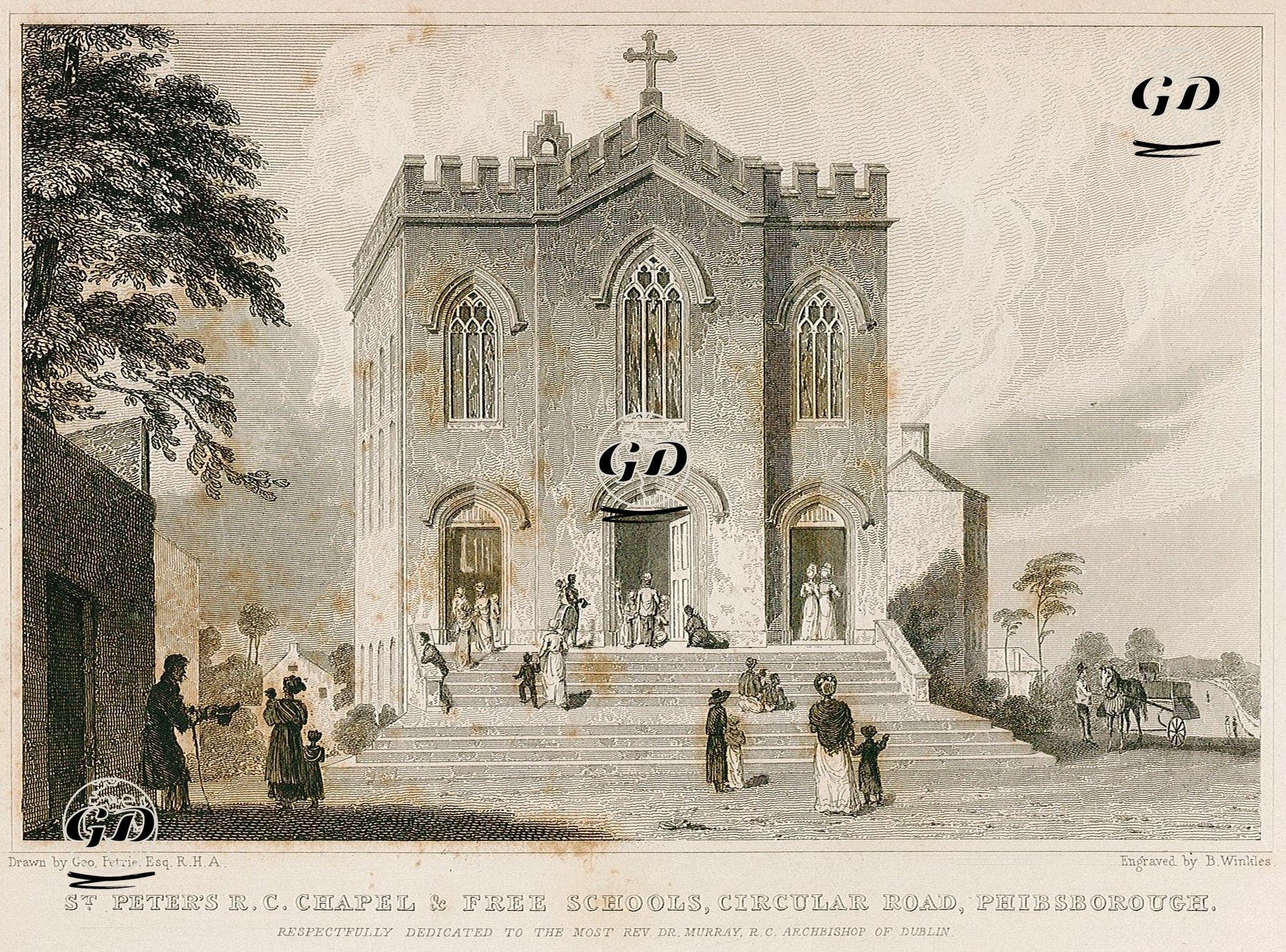 St.Peter R.C.Chapel & Free Schools, Circular Road, Phipsborough - George Petrie (1790-1866) - 1837