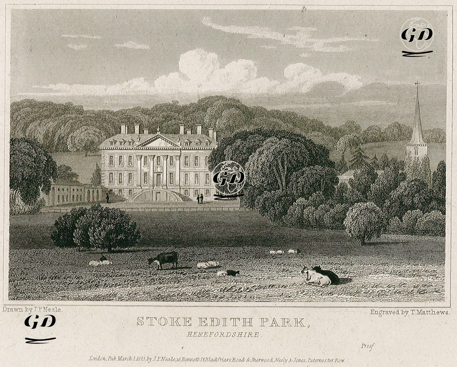 Stoke Edith Park Malikhanesi, Herefordshire - John Preston Neale (1780-1847) - 1823