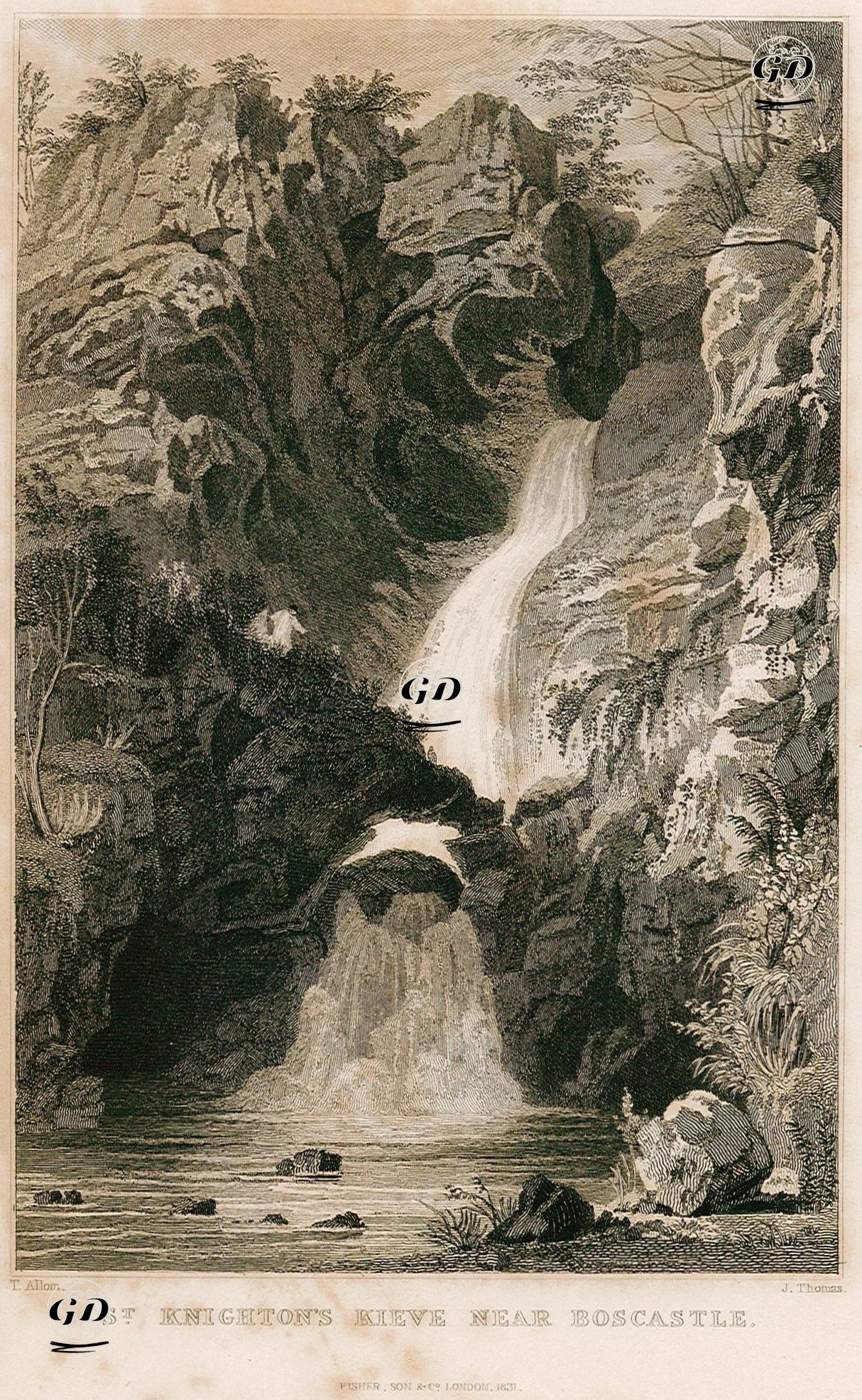 Boscastle Yakınlarında St.Knighton Kieve Şelalesi - Thomas Allom (1804-1872) - 1831
