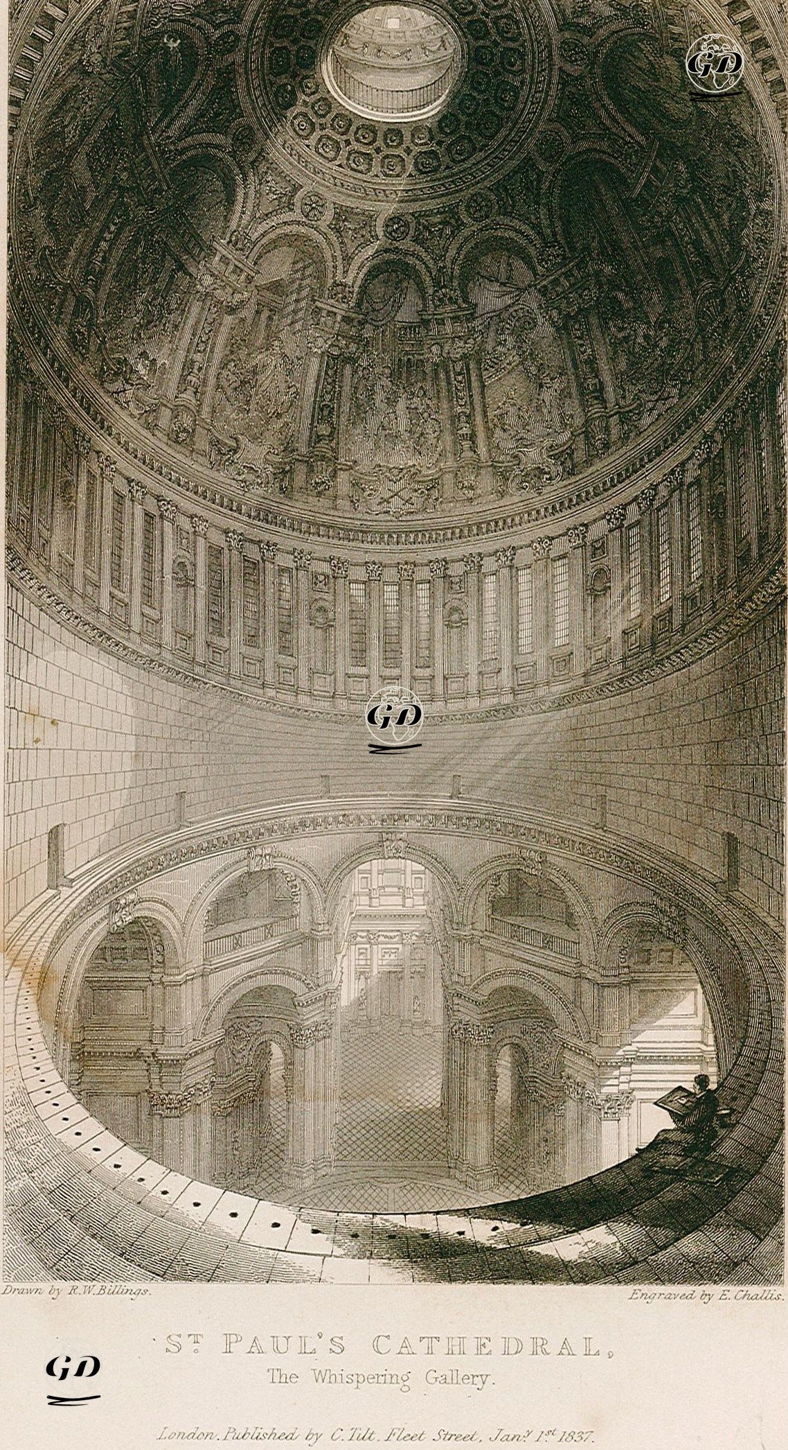 St.Paul's Cathedral, The Whispering Gallery - Robert William Billings (1813-1874) - 1837