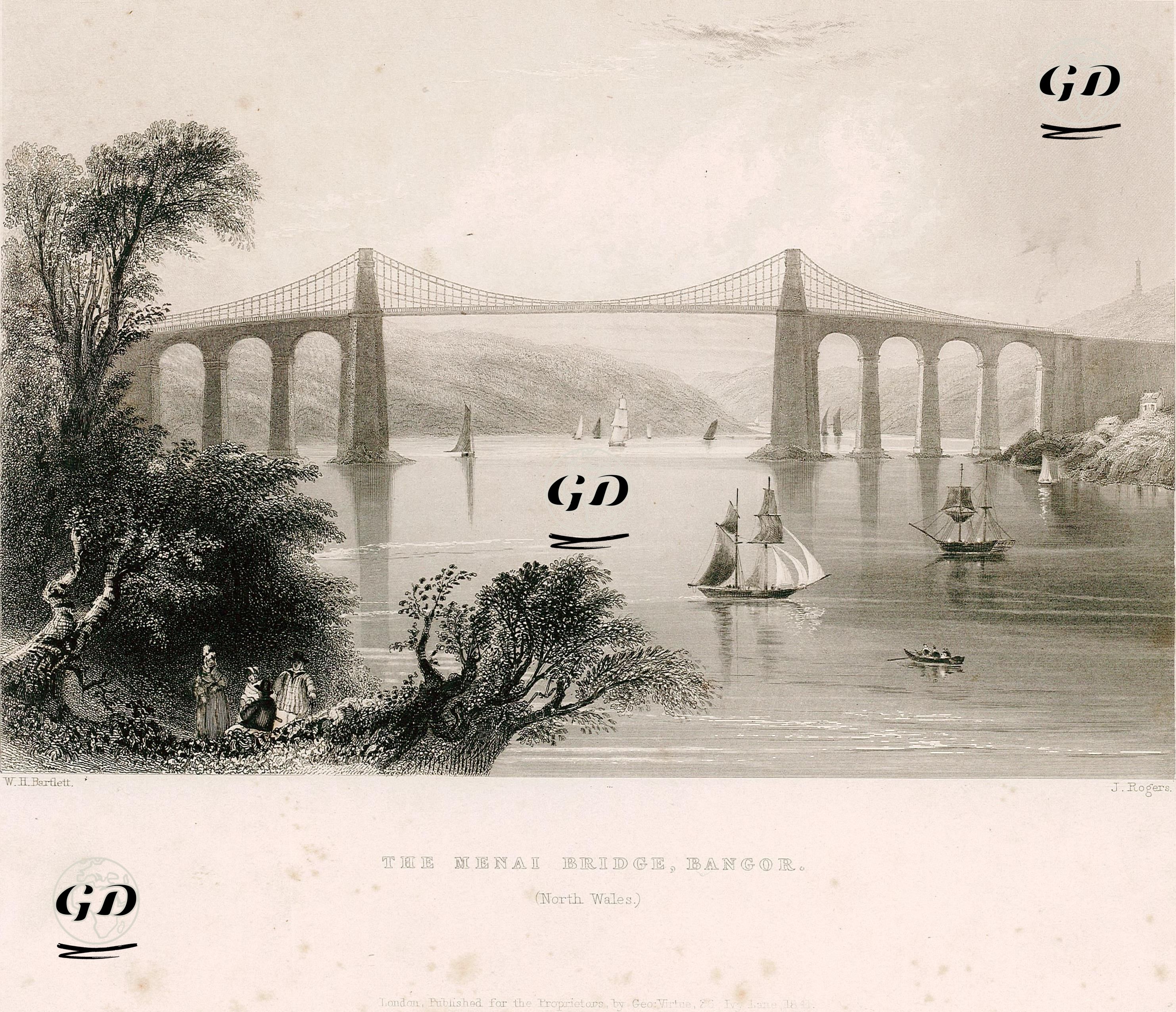 The Menai Bridge, Bangor, North Wales - William Henry Bartlett (1809-1854) - 1841