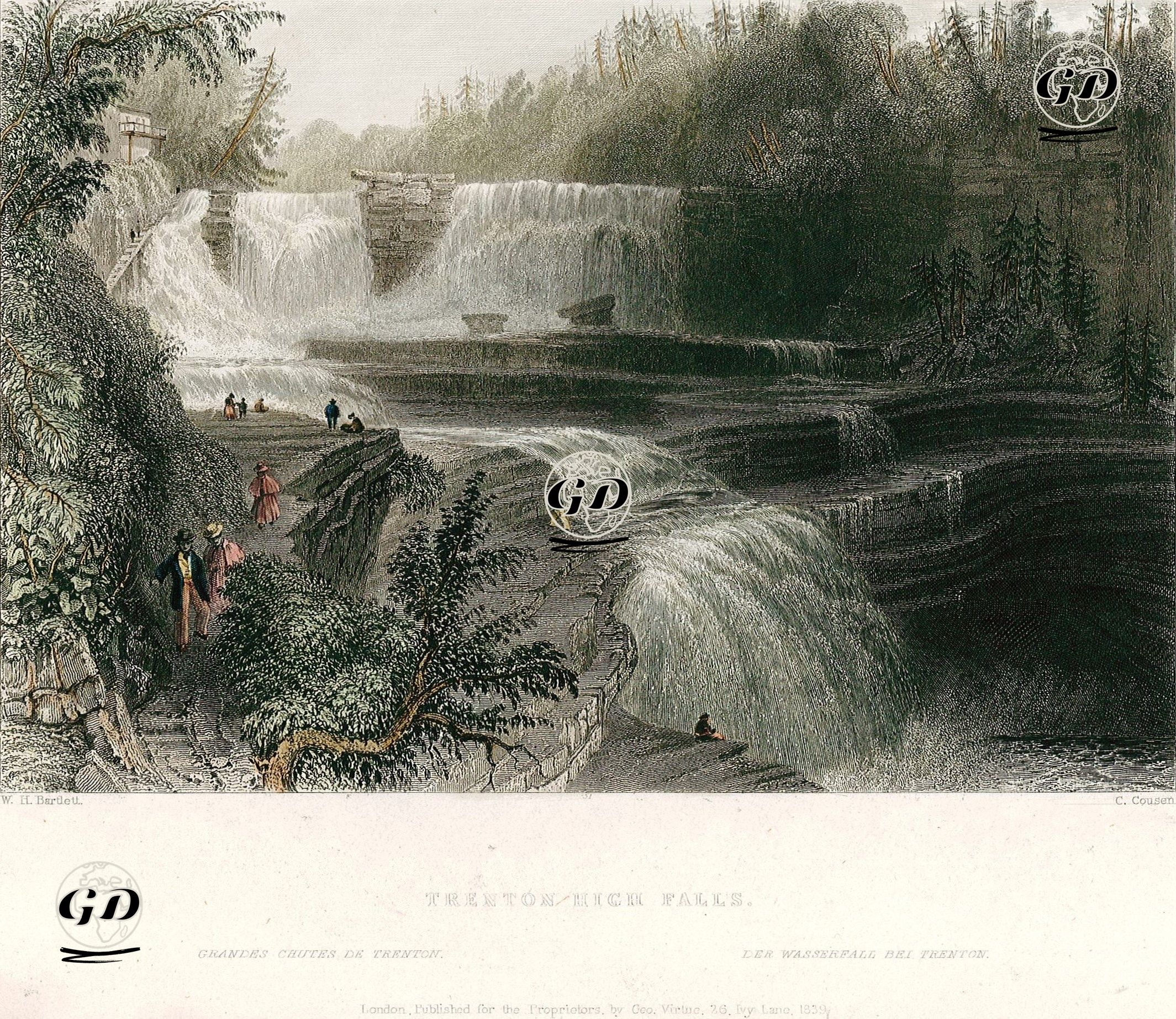 Trenton High Falls-Grandes Chutes De Trenton-Les Wasserfall Bei Trenton - William Henry Bartlett (1809-1854) - 1839