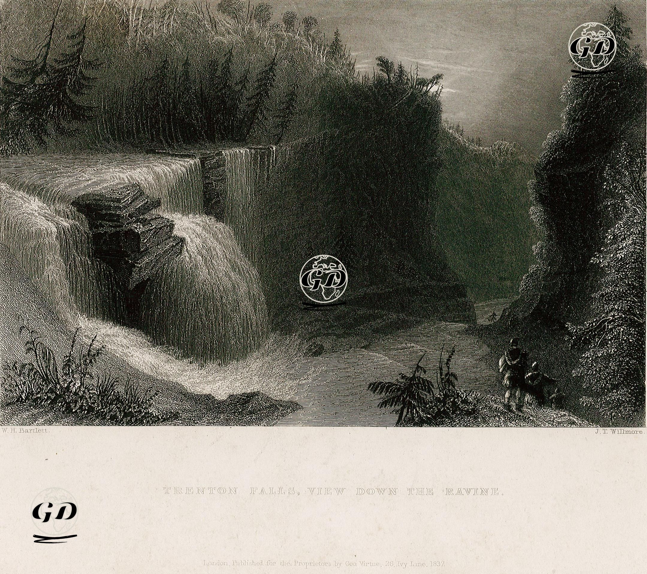 Trenton Falls, View Down The Ravine - William Henry Bartlett (1809-1854) - 1837