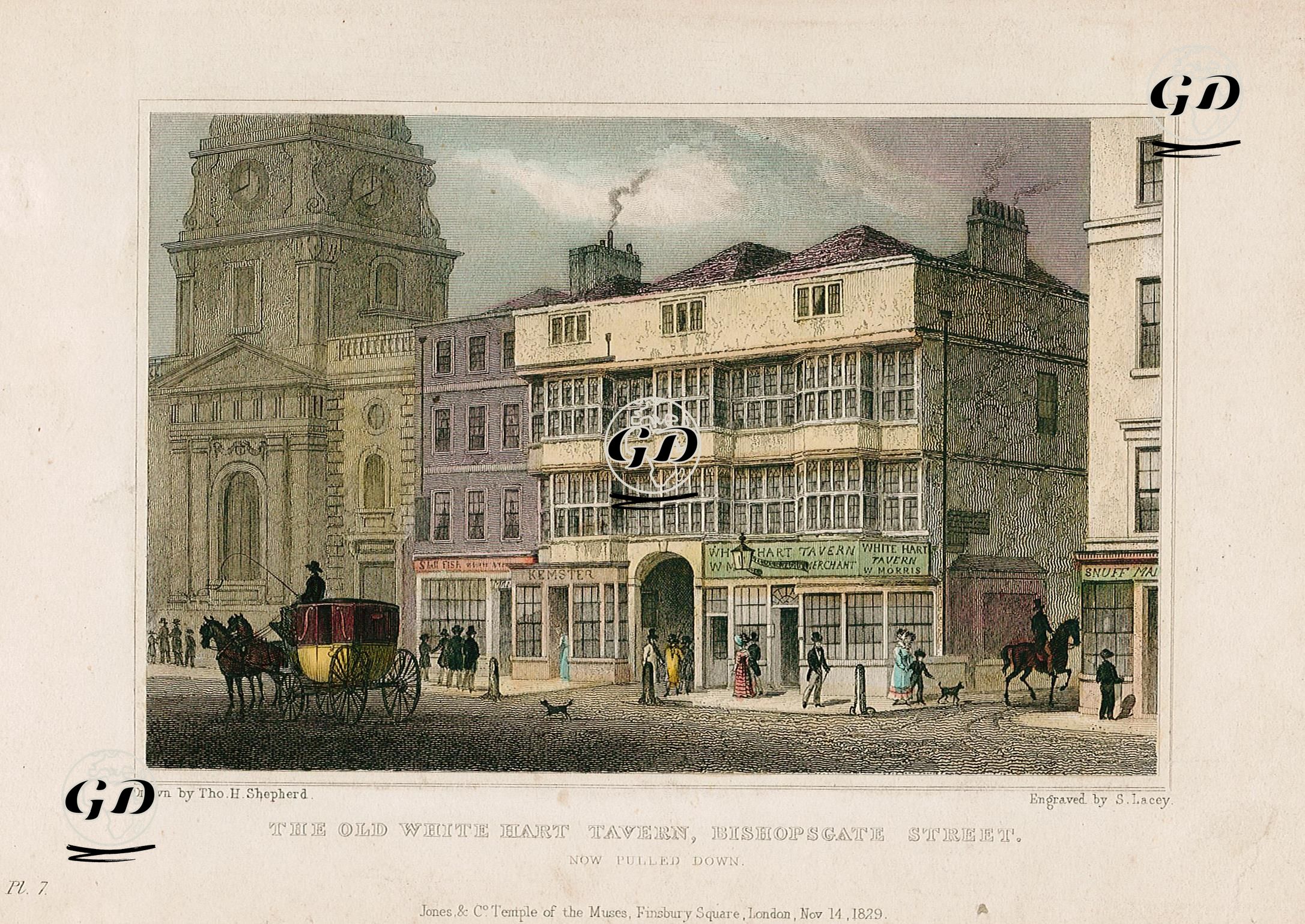 The Old White Hart Tavern, Bishopsgate Street - Thomas Hosmer Shepherd (1792-1864) - 1829