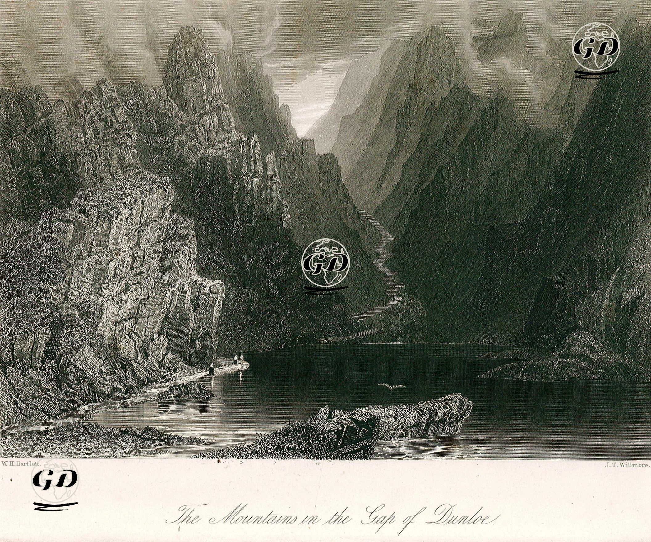 Dunloe Geçitindeki Dağlar - William Henry Bartlett (1809-1854) - 1842
