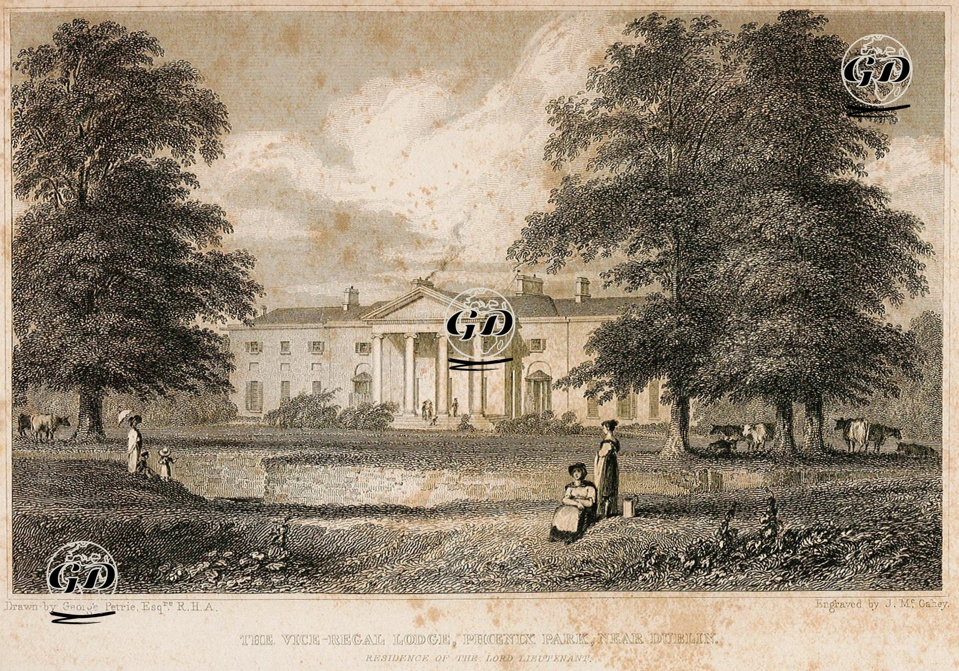 İrlanda Başkanının Malikhanesi Vice Regal Lodge, Phoenix Park, Dublin - George Petrie (1790-1866) - 1837