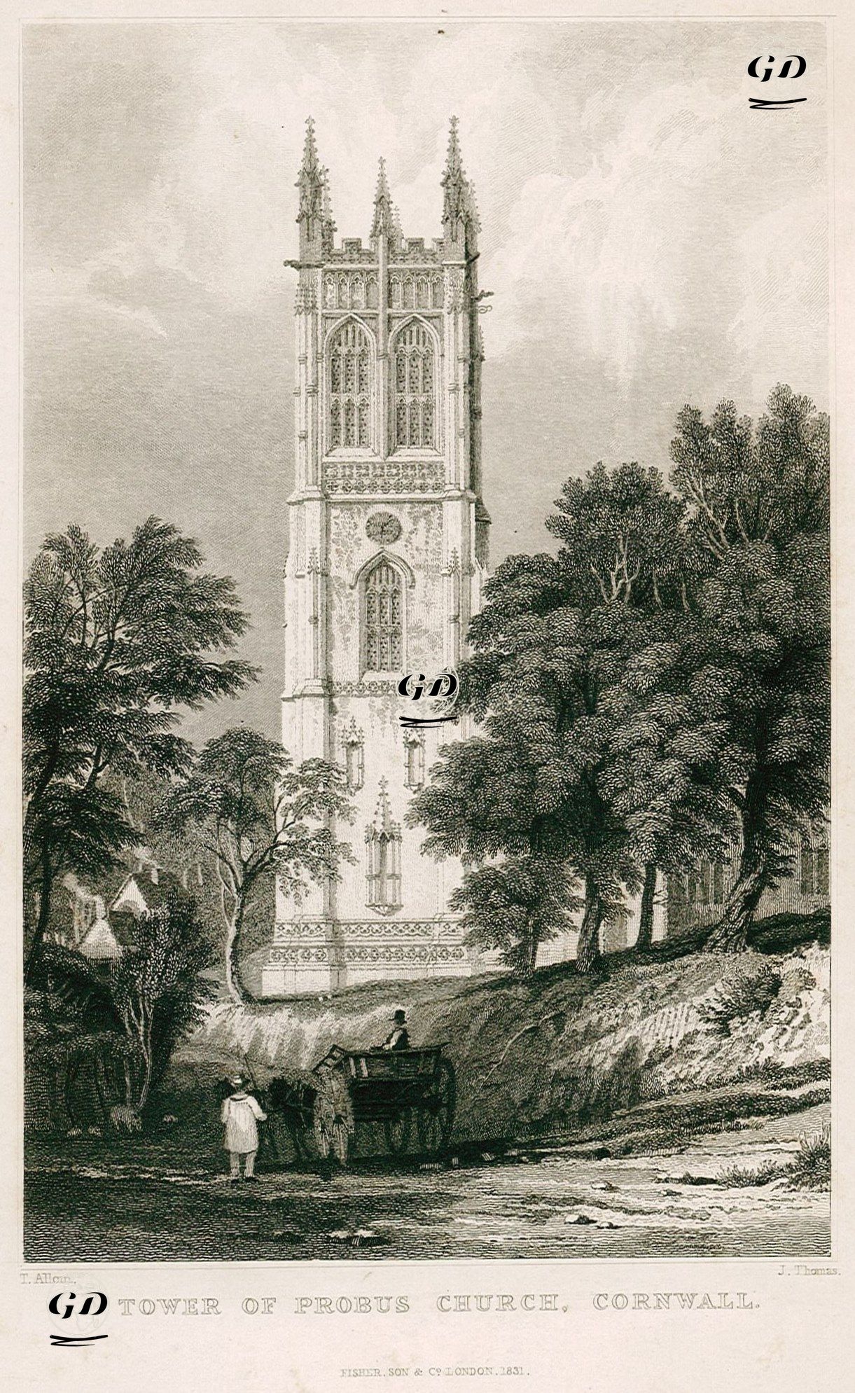 Probus Kilisesinin Kulesi, Cornwall - Thomas Allom (1804-1872) - 1831