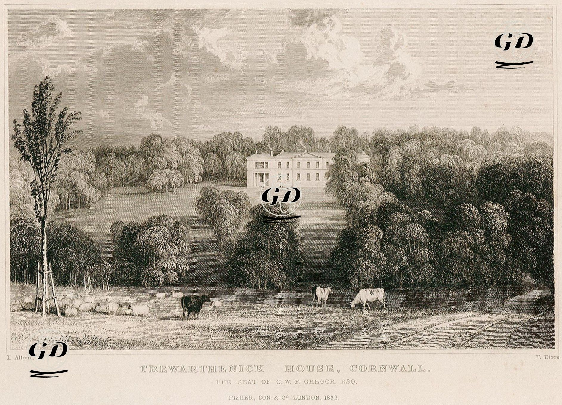 Trewarthenick House, Cornwall - Thomas Allom (1804-1872) - 1832