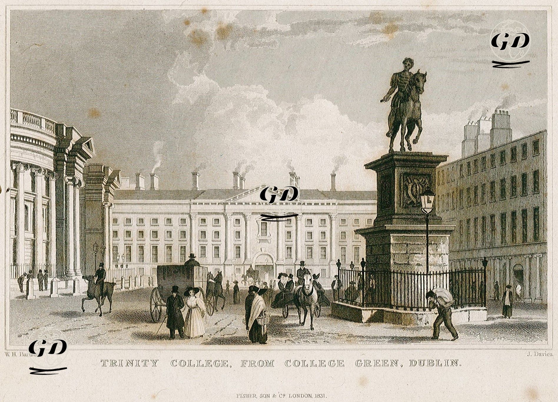 Trinity College From College Green, Dublin - William Henry Bartlett (1809-1854) - 1831