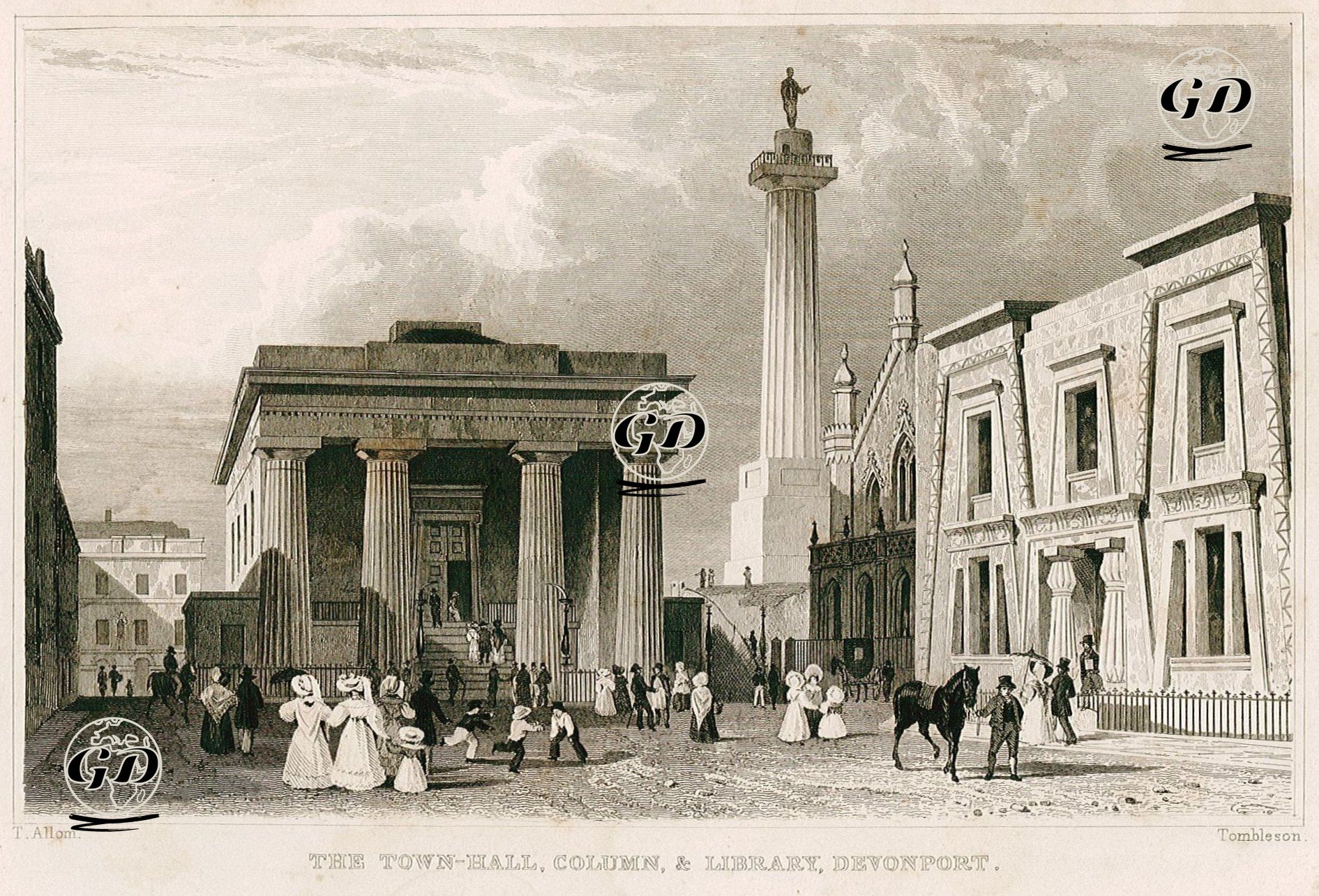 Devonport Belediye Binası, Sütunu Ve Kütüphanesi - Thomas Allom (1804-1872) - 1829