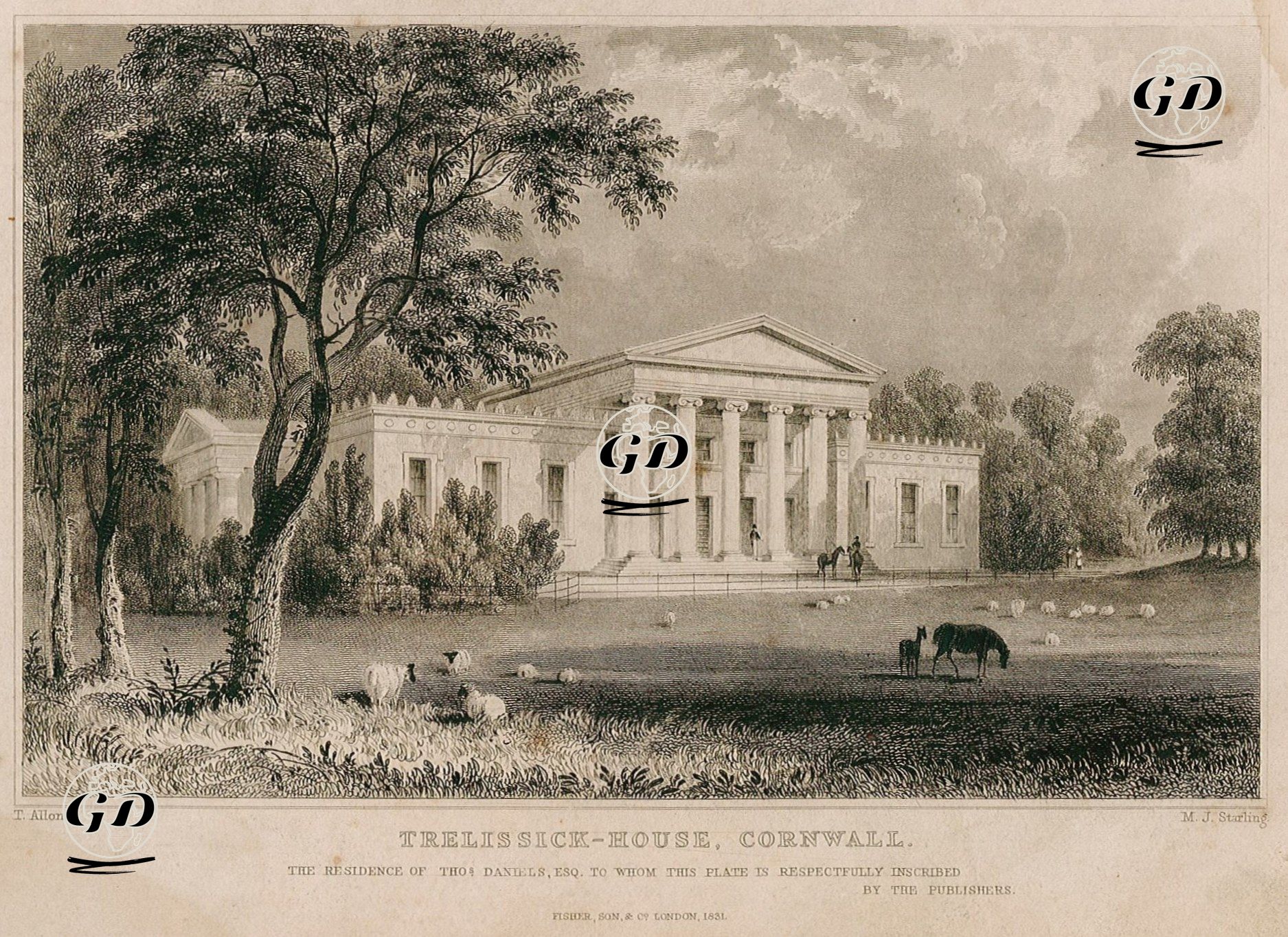 Trelissick House, Cornwall - Thomas Allom (1804-1872) - 1831