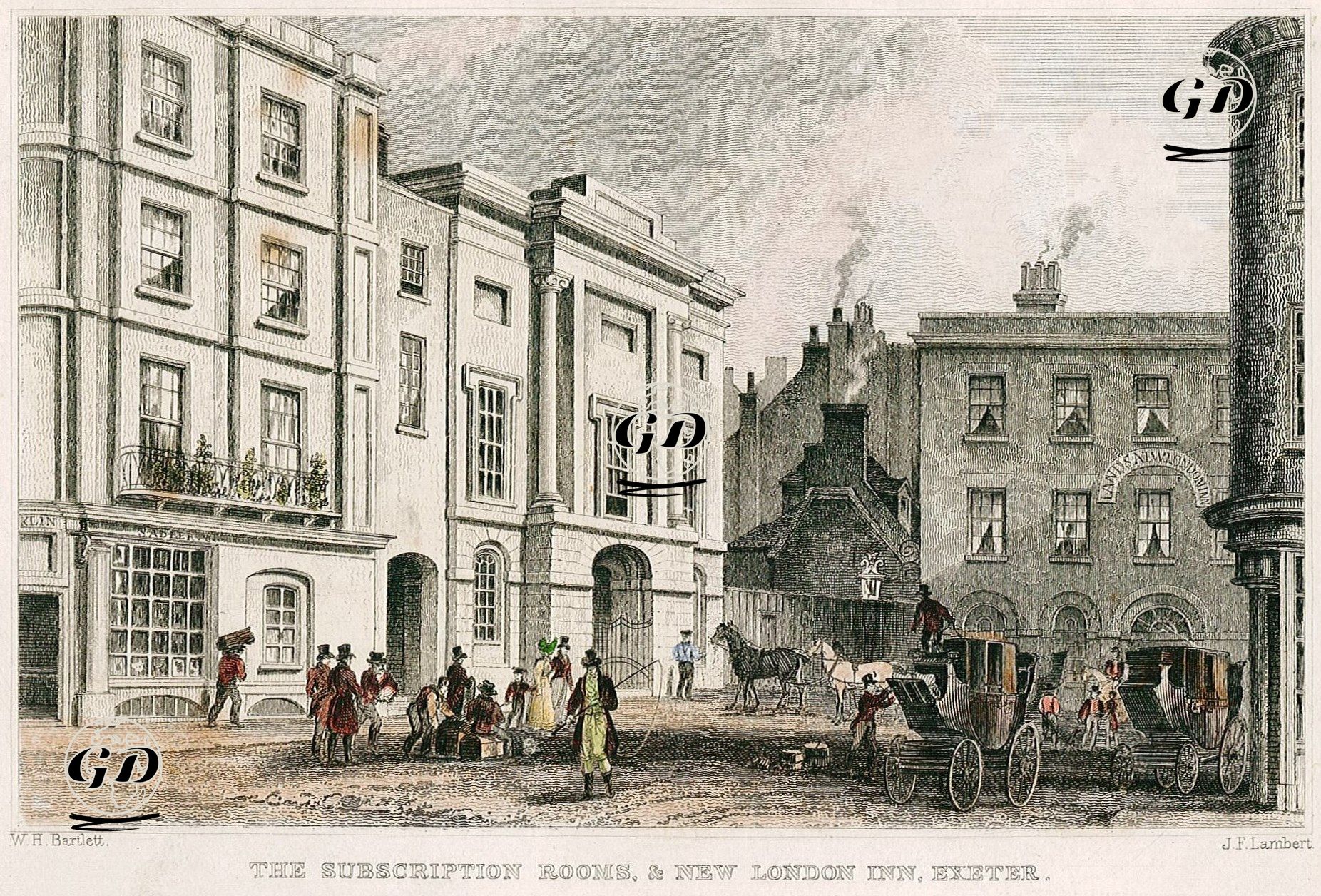 Subscription Rooms Binası Ve New London Oteli, Exeter - William Henry Bartlett (1809-1854) - 1829