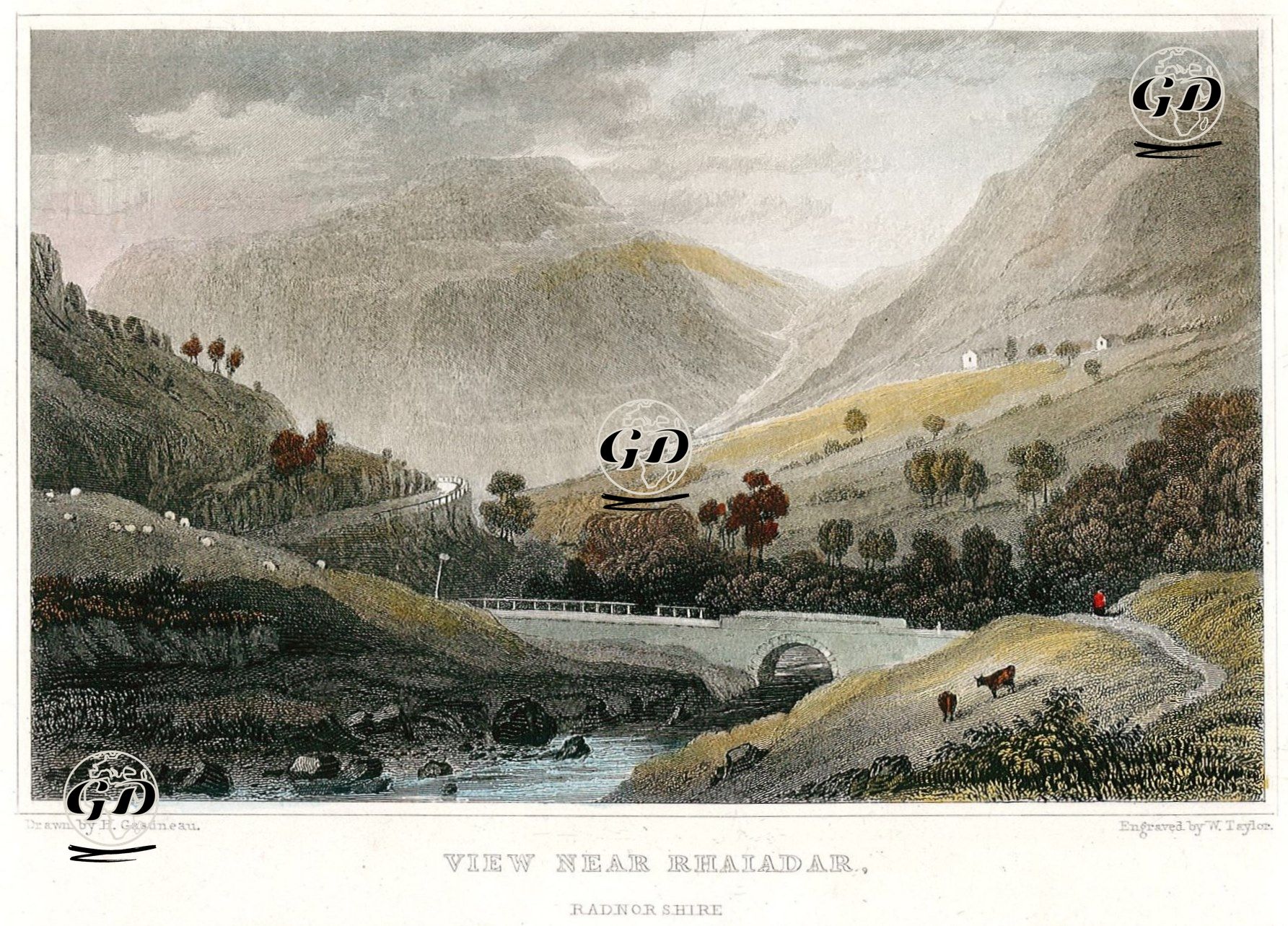 Rhayader Kasabası Yakınlarında Wye Nehri ve Vadi, Radnorshire - Henry Gastineau (1791-1876) - 1830