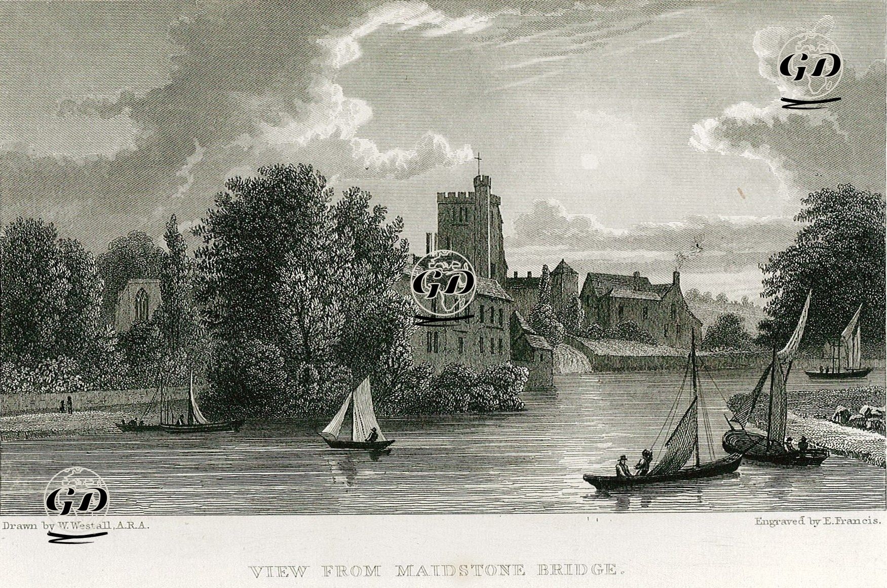 View From Maidstone Bridge - William Westall (1781-1850) - 1830