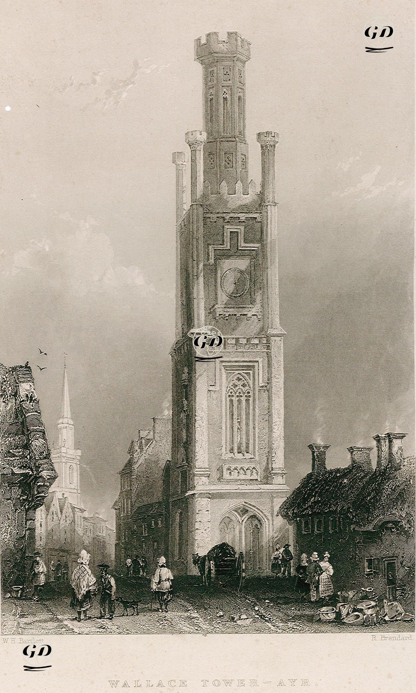 Wallace Tower, Ayr - William Henry Bartlett (1809-1854) - 1838