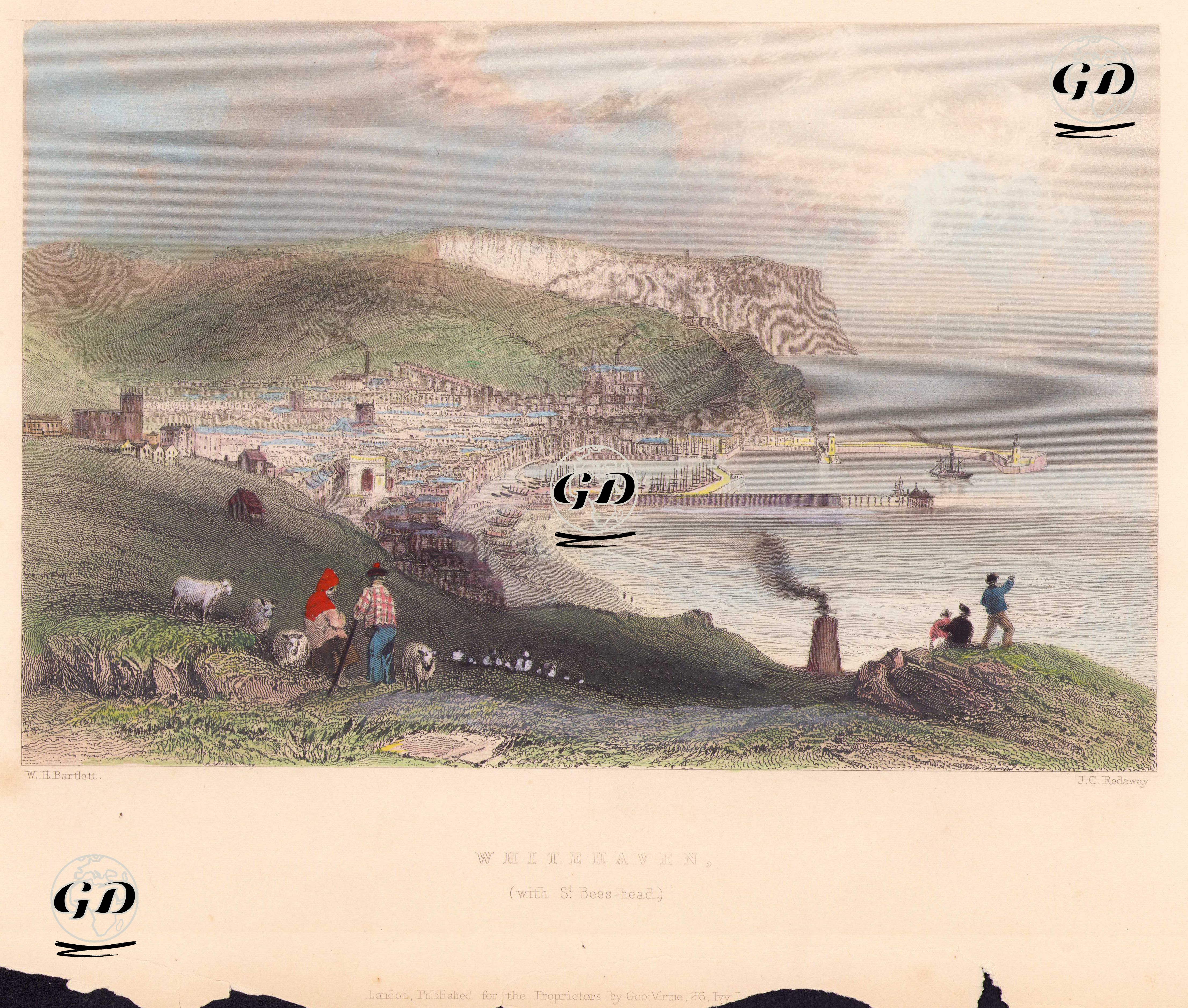 Whitehaven With St.Bees Head - William Henry Bartlett (1809-1854) - 1840