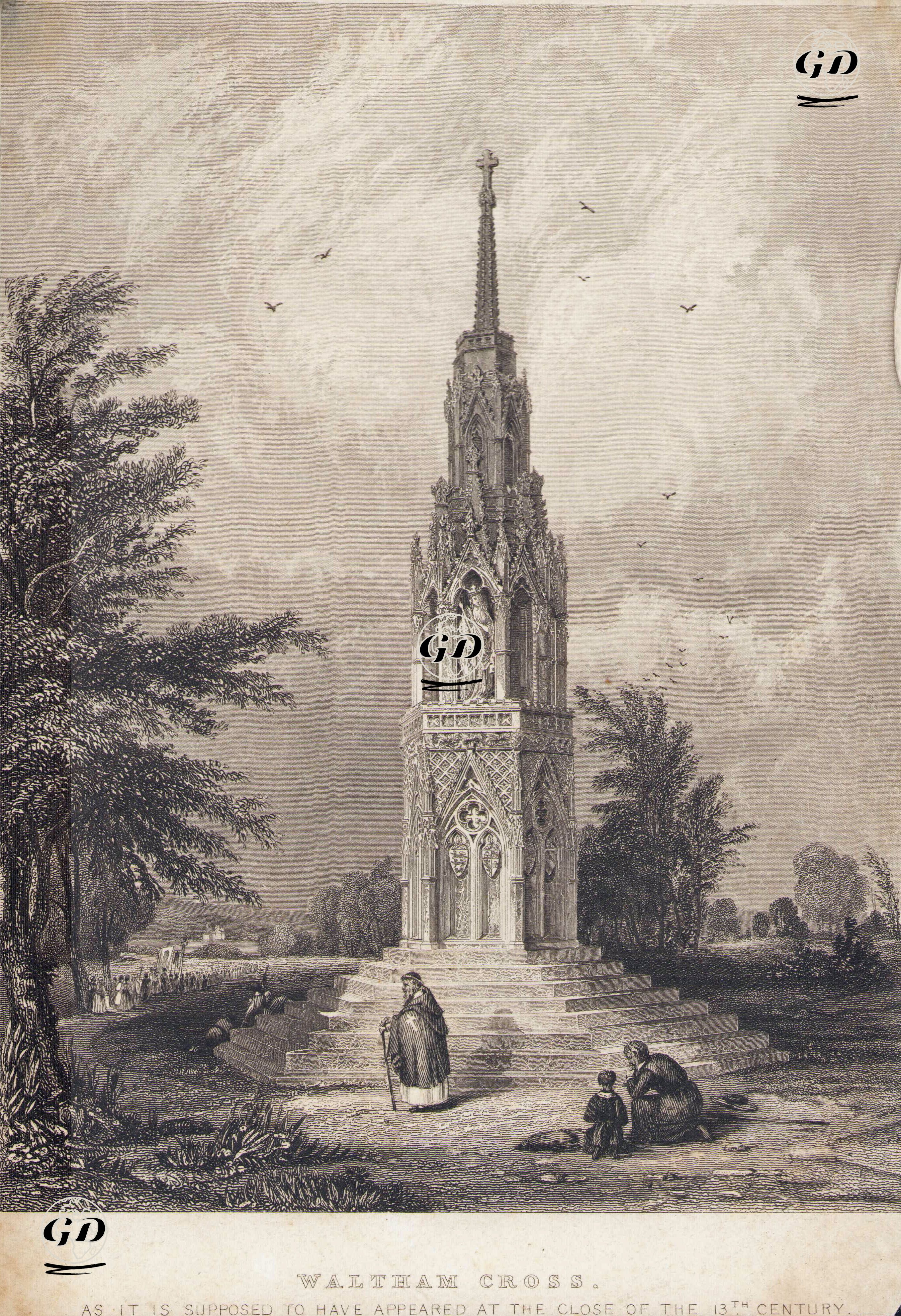 Waltham Cross, As it is Supposed To Have Appeared At The Close Of The 13th Century -  - 1834