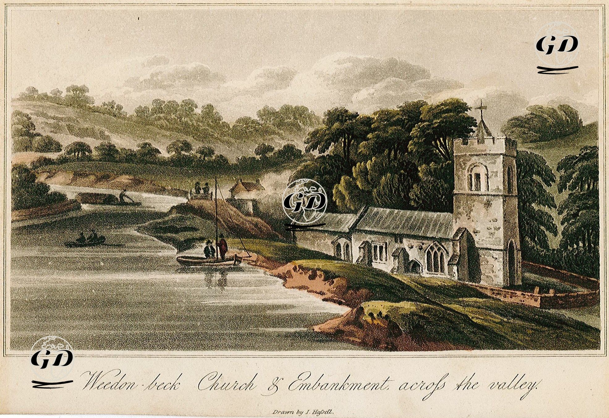 Weedon Beck Church & Embankment Across The Valley - John Hassell (1767-1825) - 1819
