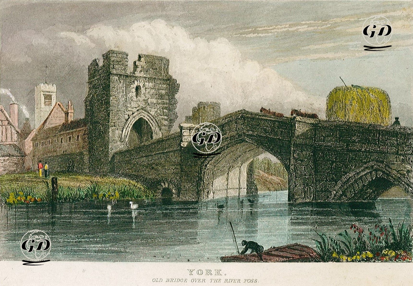Foss Nehri Üzerindeki Eski Taş Köprü, York -  - 1840's